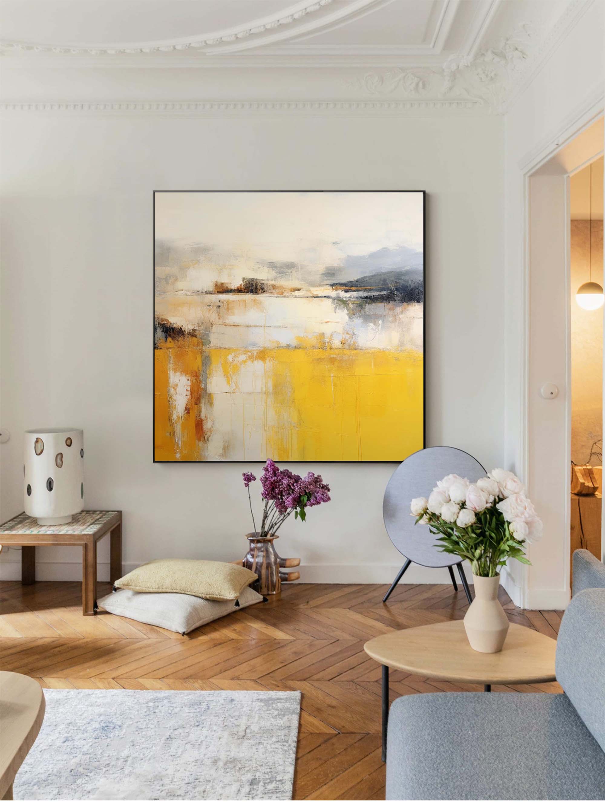 Wallart Yellow and Gray Abstract Landscape Art