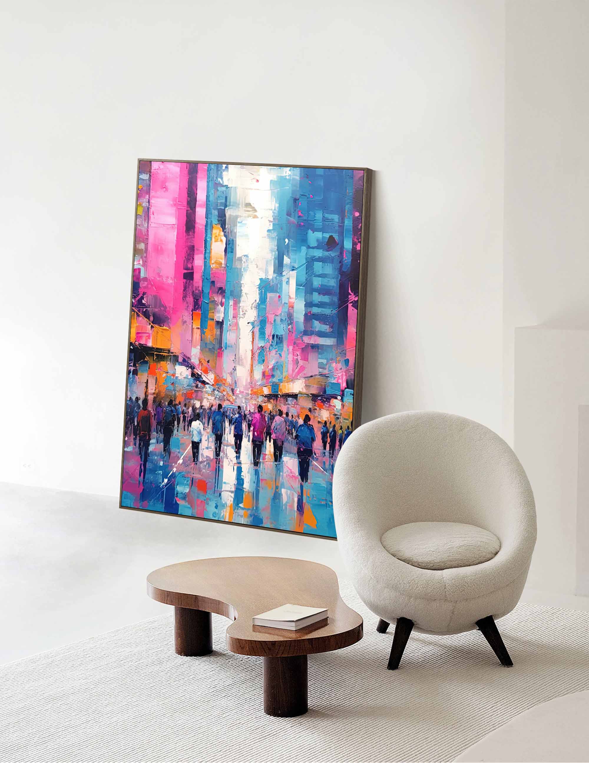 Wallart Vibrant Urban Crowd Abstract Oil Painting