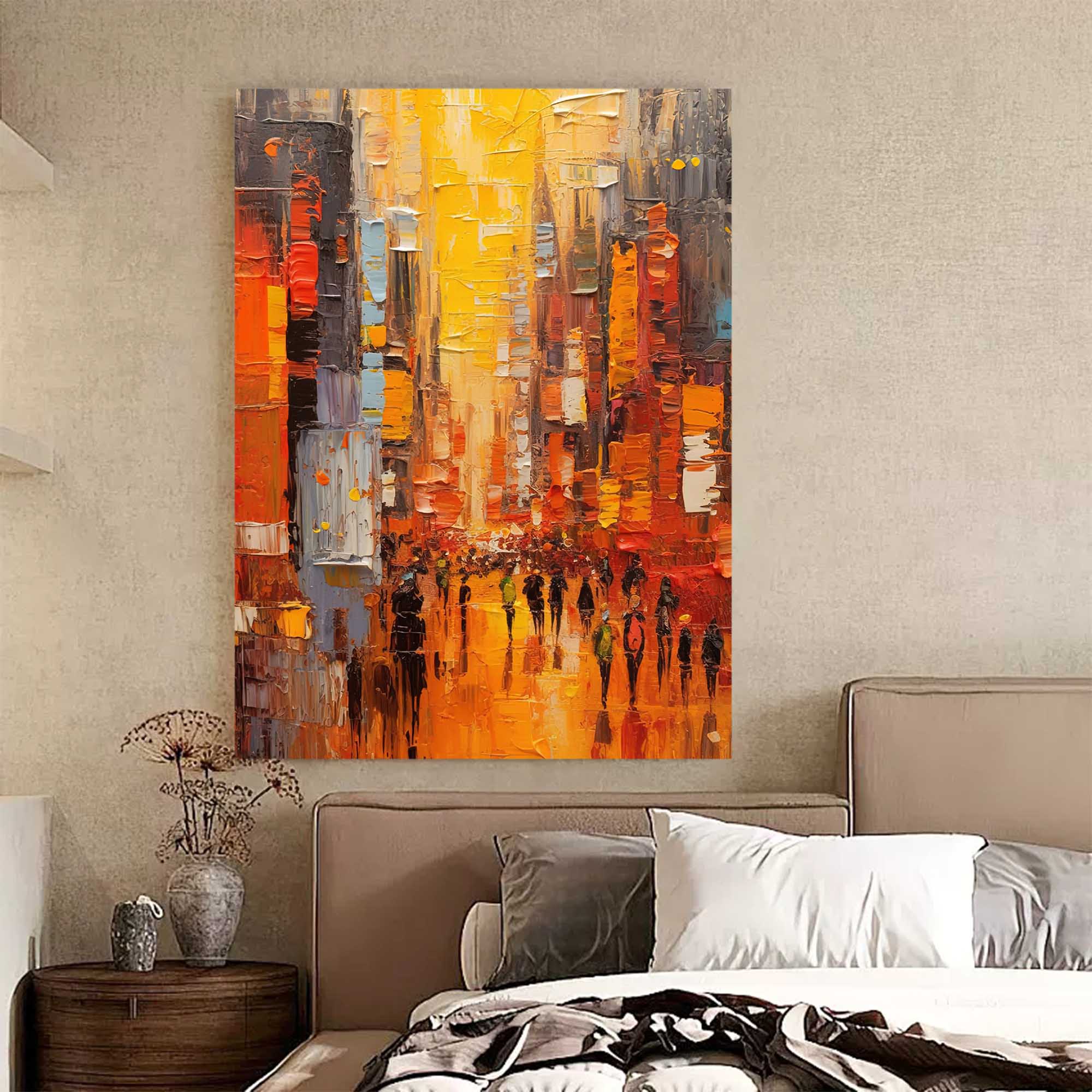 Wallart Nighttime City Walk Oil Painting