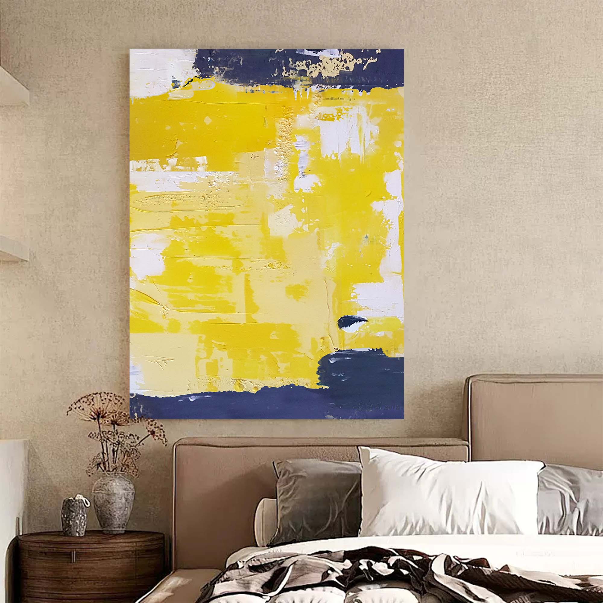 Wallart Sunlit Yellow Abstract Canvas Art