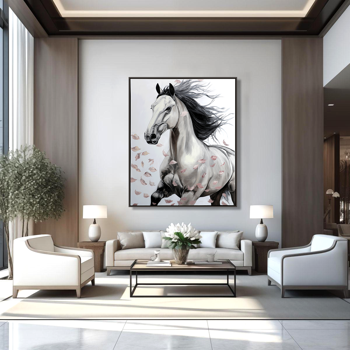 Wings of Grace – Textured Abstract Horse Oil Painting, Modern Animal Wall Art for Living Room or Office