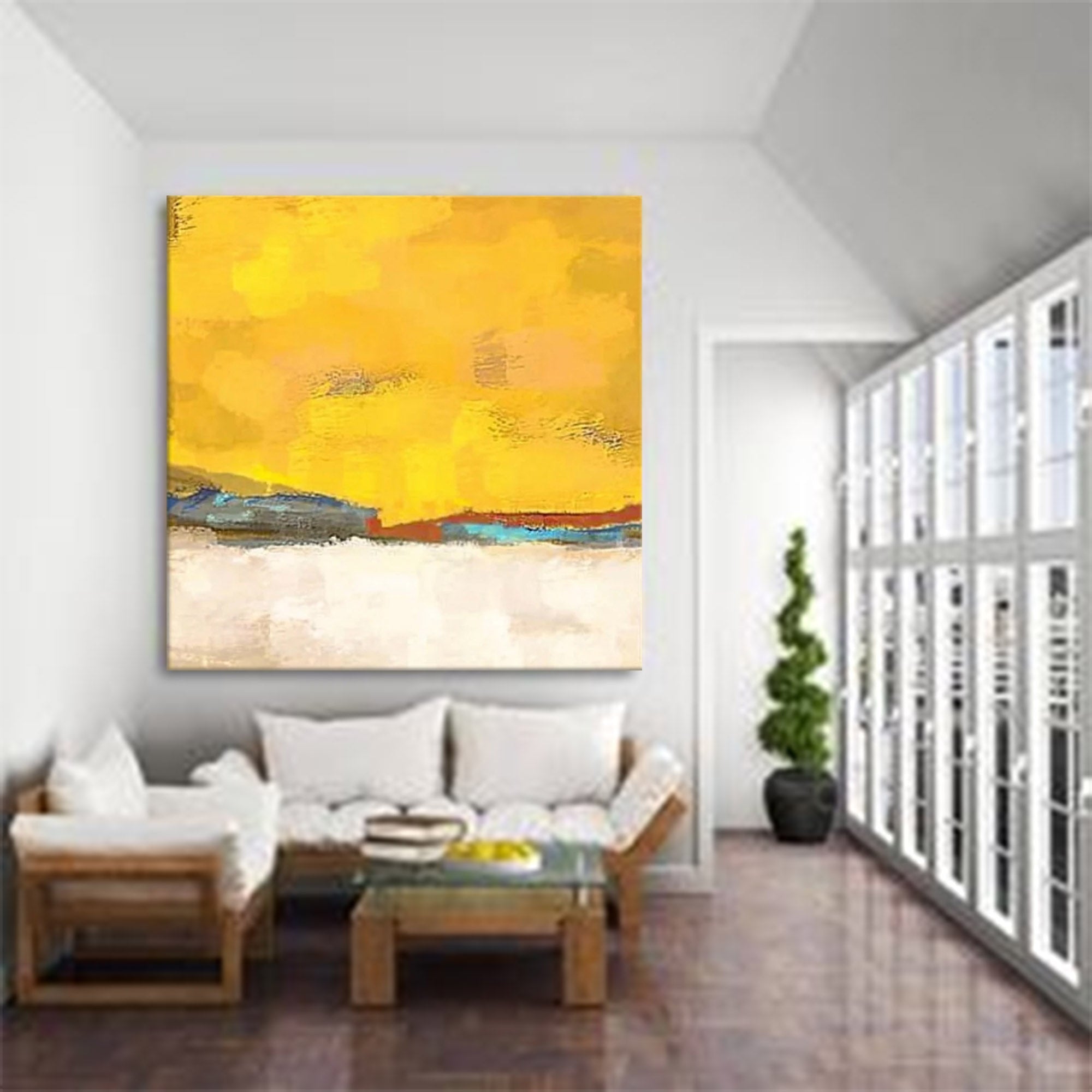 Wallart Golden Horizon: Abstract Sunset Serenity