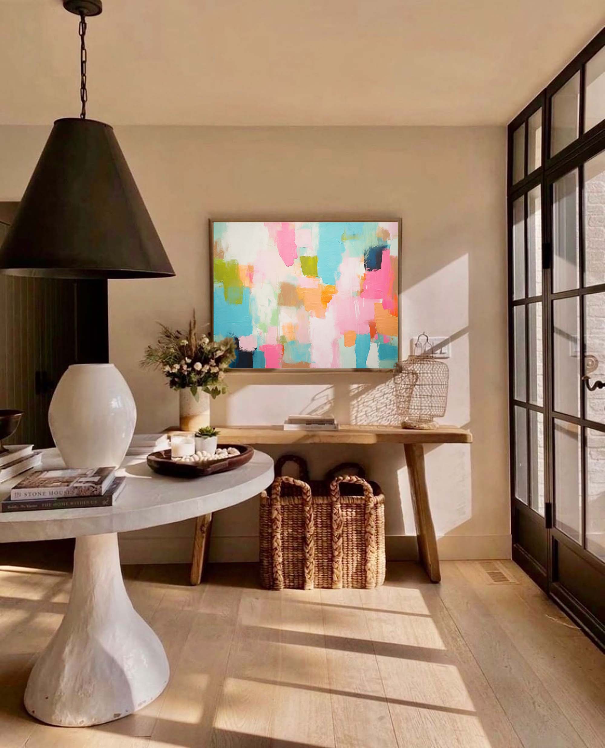 Wallart Pastel Patchwork Abstract Canvas