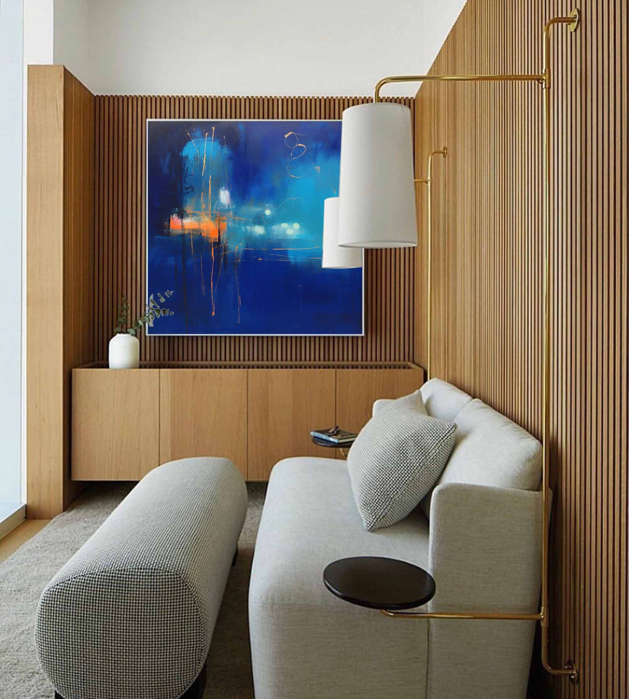 Wallart Nocturnal Blue Abstract Cityscape