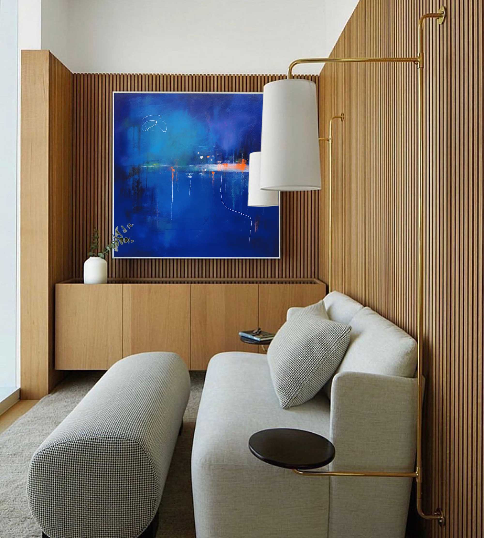 Wallart Mysterious Blue Abstract Horizon Art