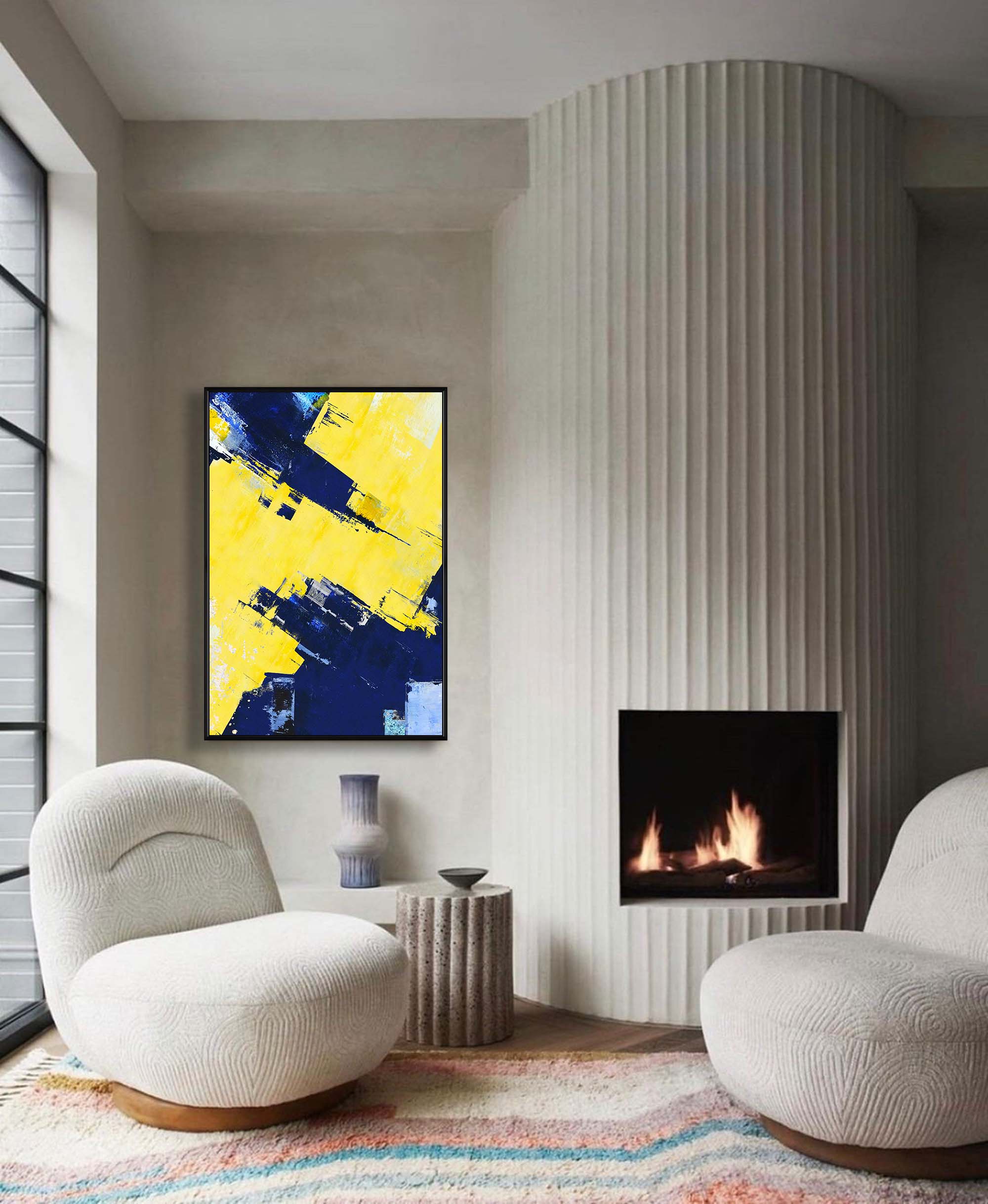 Wallart Vibrant Blue and Yellow Abstract