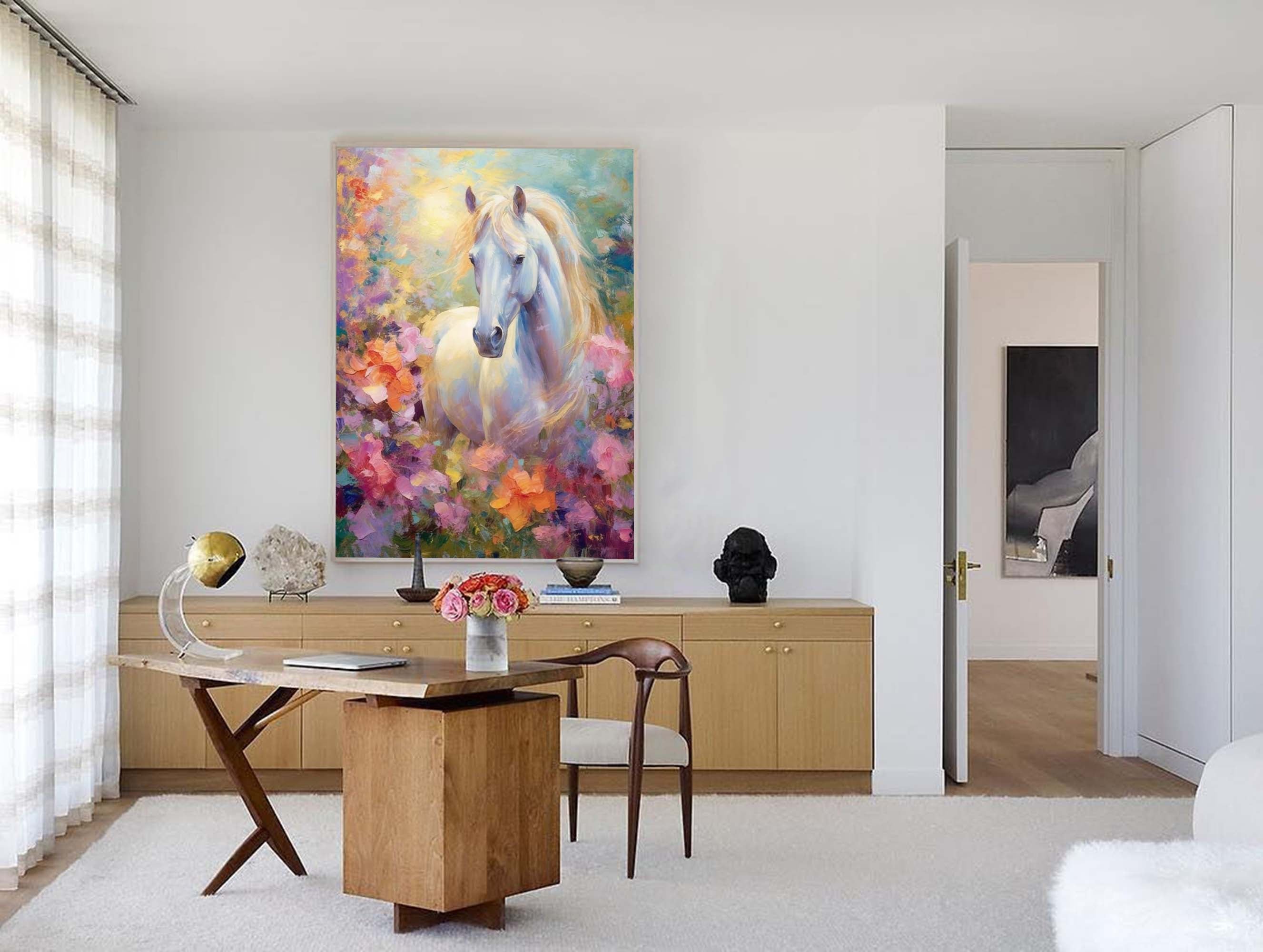 Wallart Majestic White Horse in Blooming Garden
