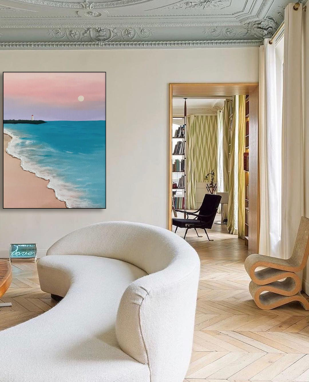 Wallart Serene Beach with Lighthouse Sunset