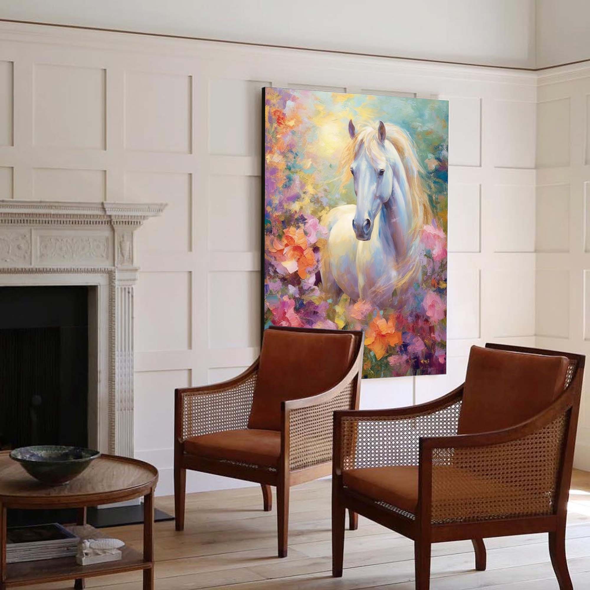 Wallart Majestic White Horse in Blooming Garden