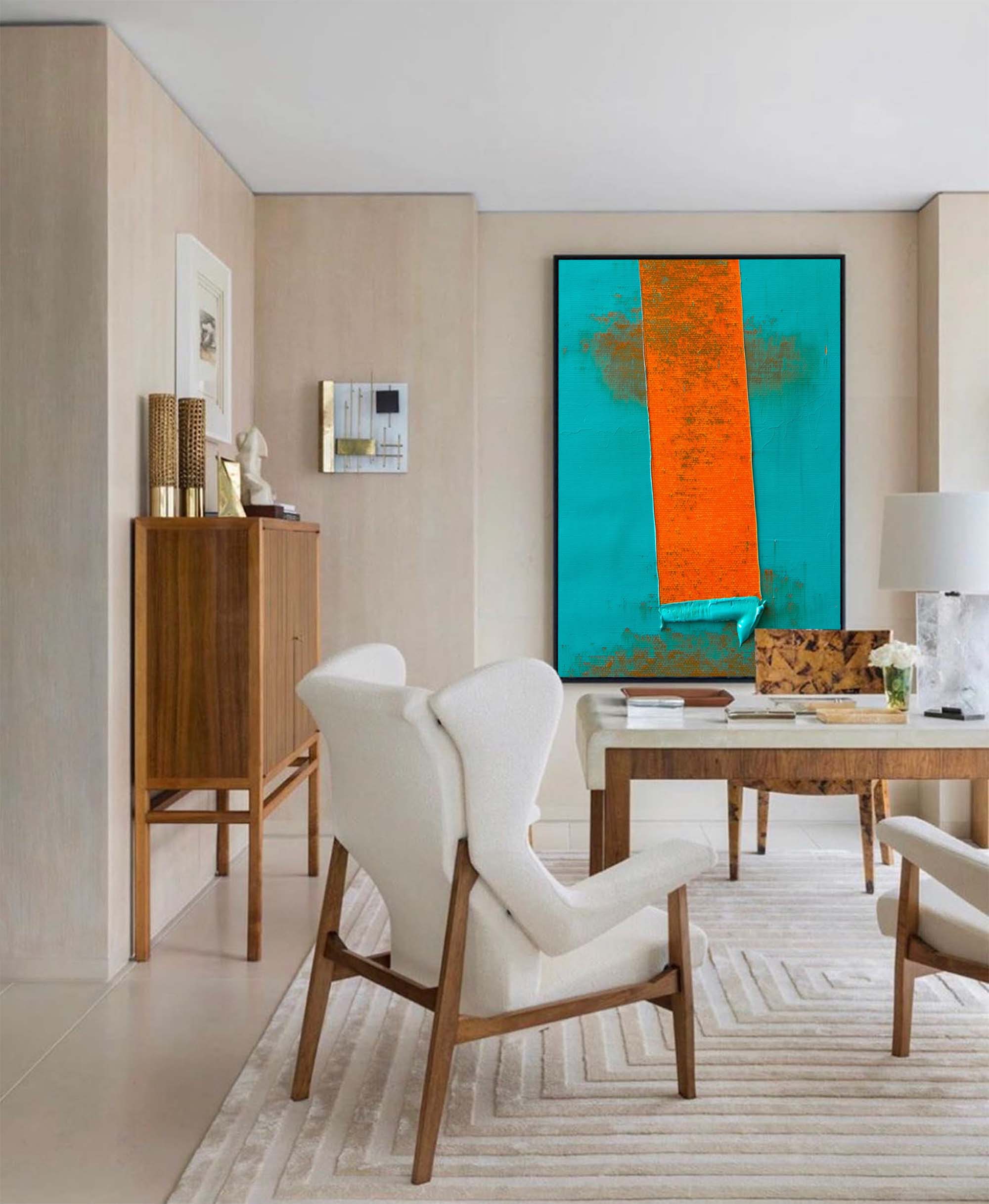Wallart Bold Orange on Teal Canvas