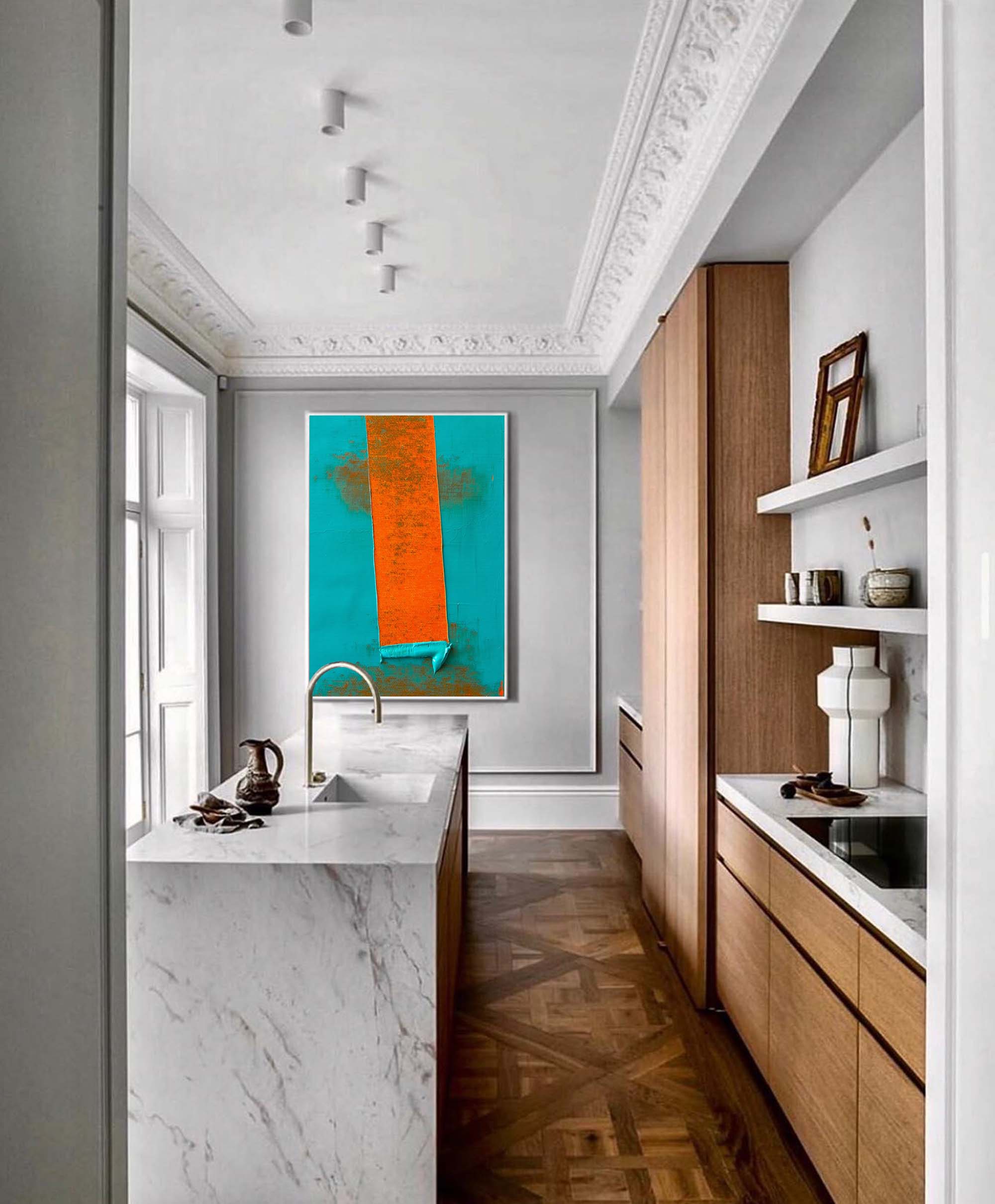 Wallart Bold Orange on Teal Canvas