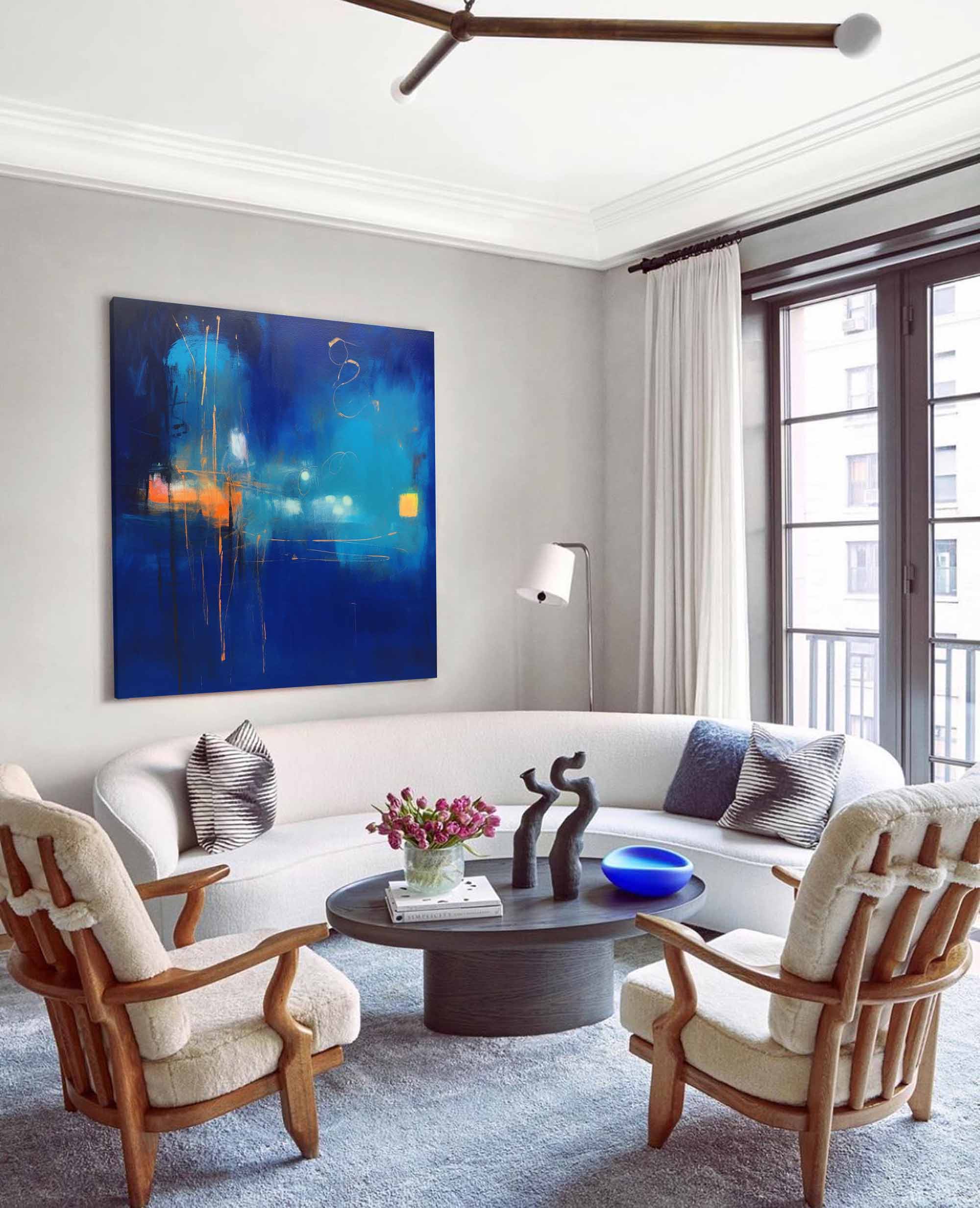Wallart Nocturnal Blue Abstract Cityscape