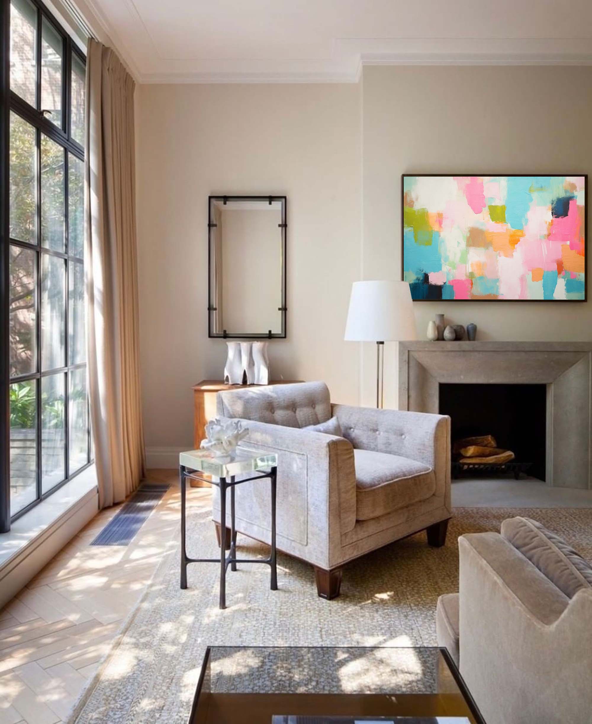 Wallart Pastel Patchwork Abstract Canvas