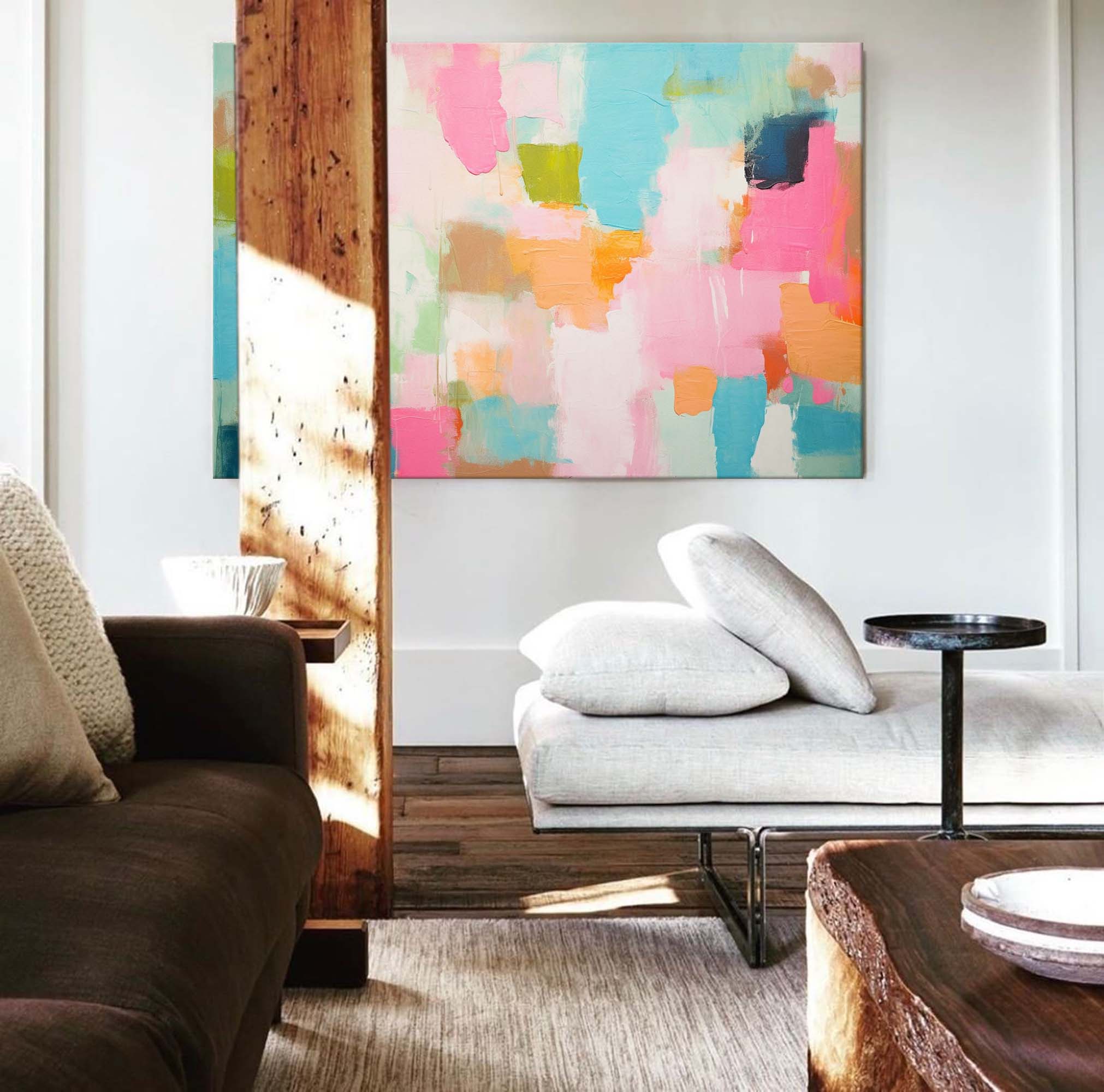 Wallart Pastel Patchwork Abstract Canvas