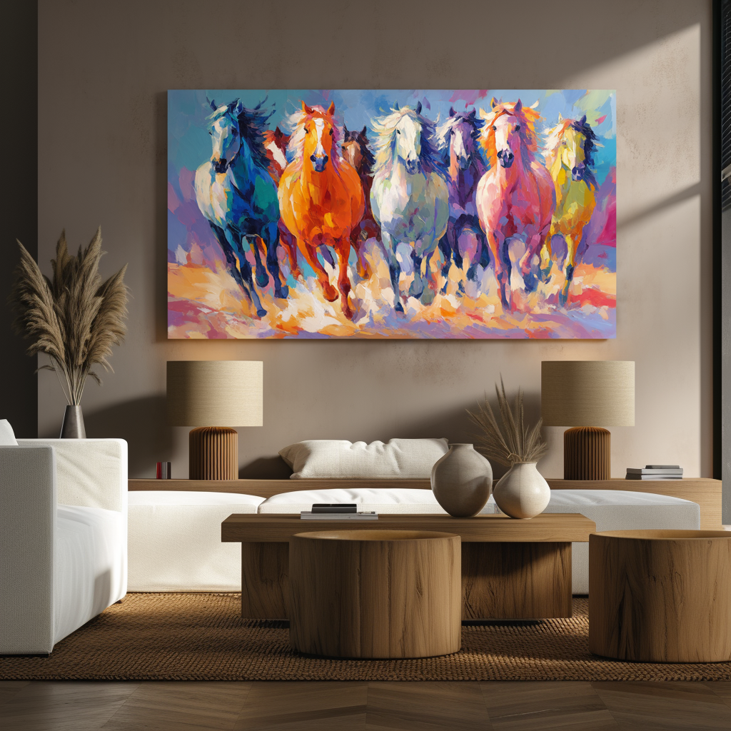 Large Colorful Running Horse Wall Art – Abstract Horse Canvas Painting