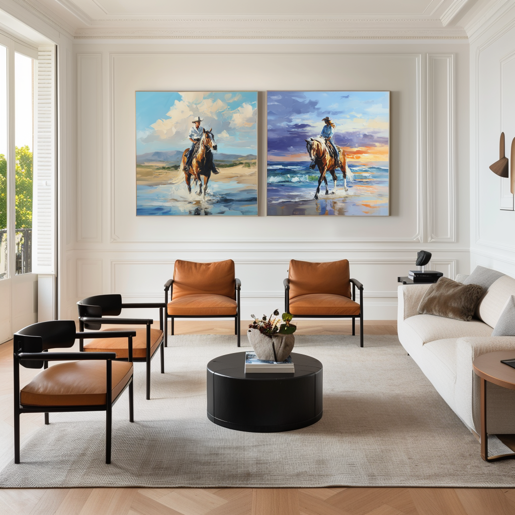 Western Beach Horse Riding Wall Art – Cowboy and Cowgirl Canvas Set