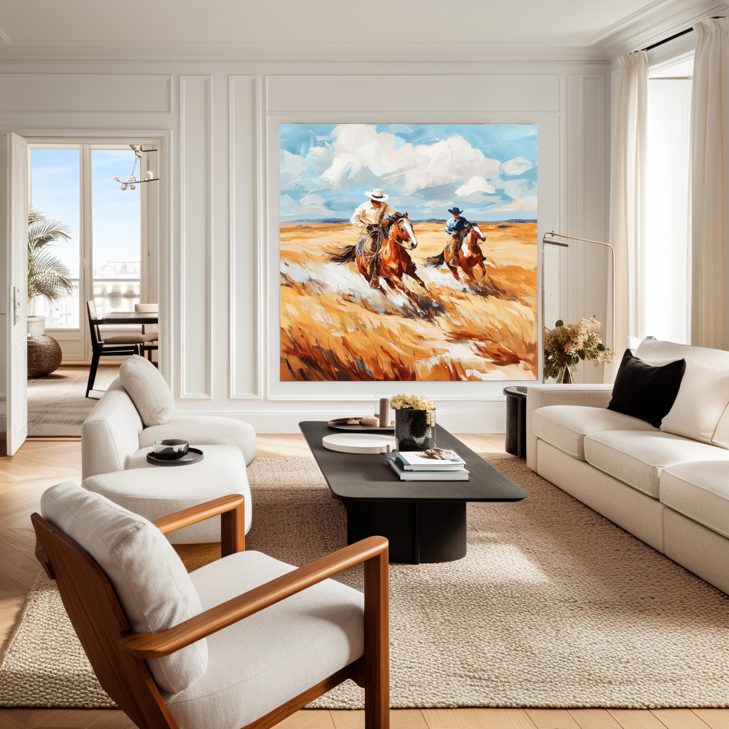 Western Cowboy Horse Racing Canvas – Rustic Wall Art for Home Decor