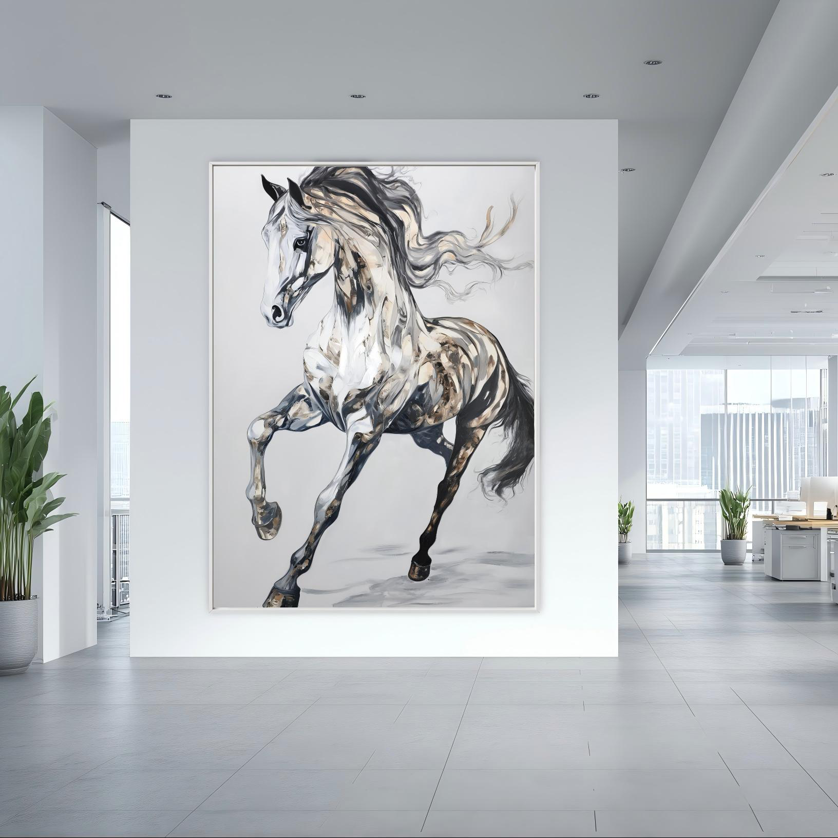 Spirit of Motion – Textured Abstract Horse Oil Painting, Modern Animal Wall Art for Living Room or Office