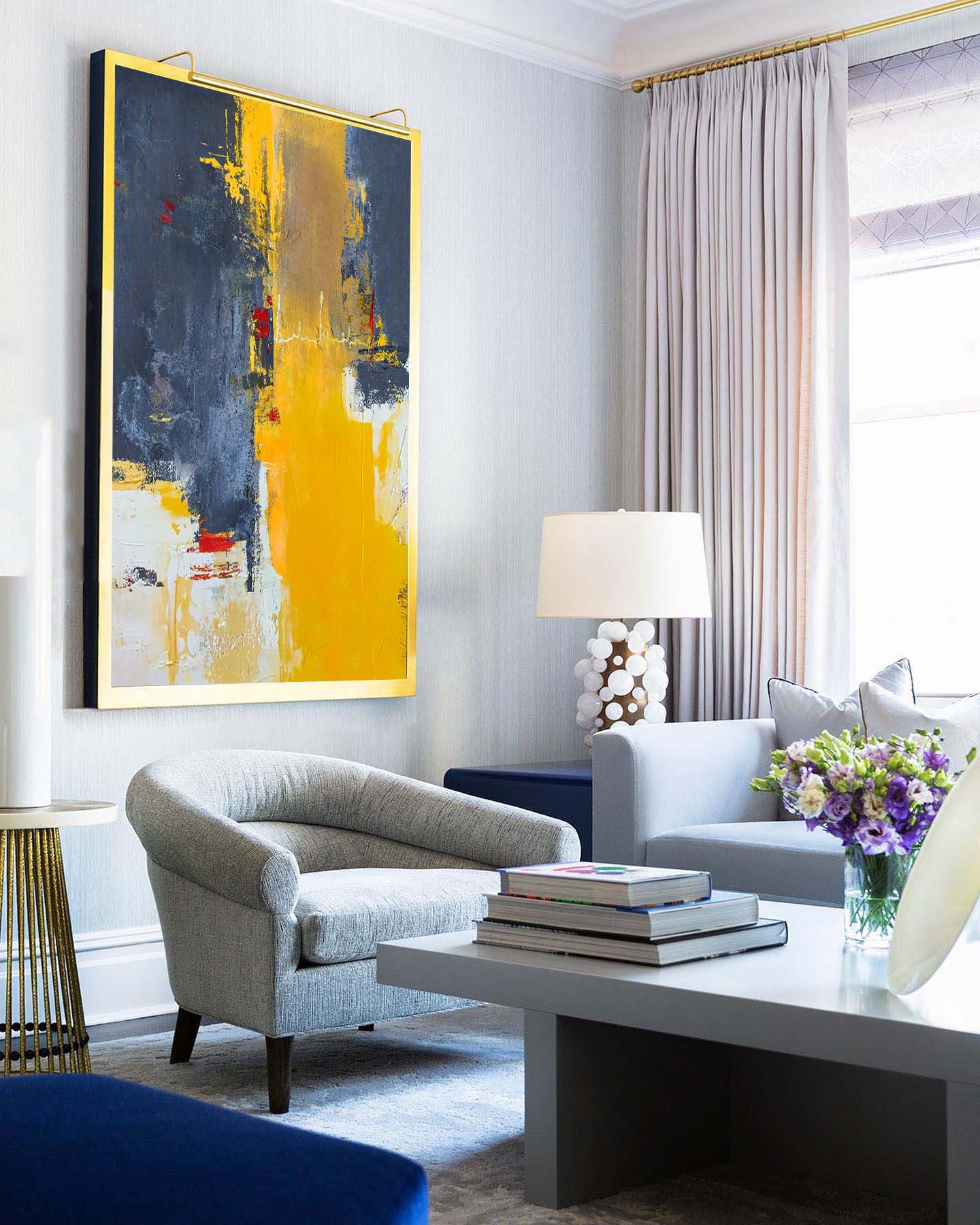 Wallart Modern Charcoal and Yellow Art