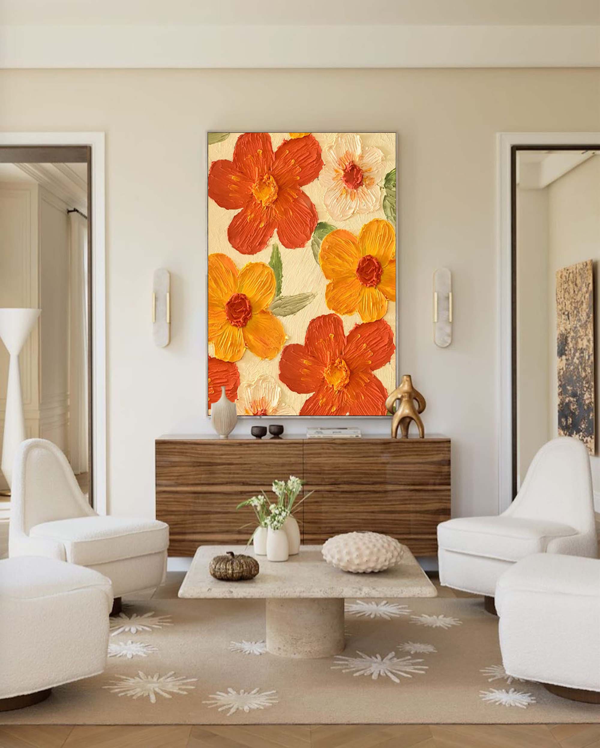 Wallart Vibrant Orange and Yellow Floral Art