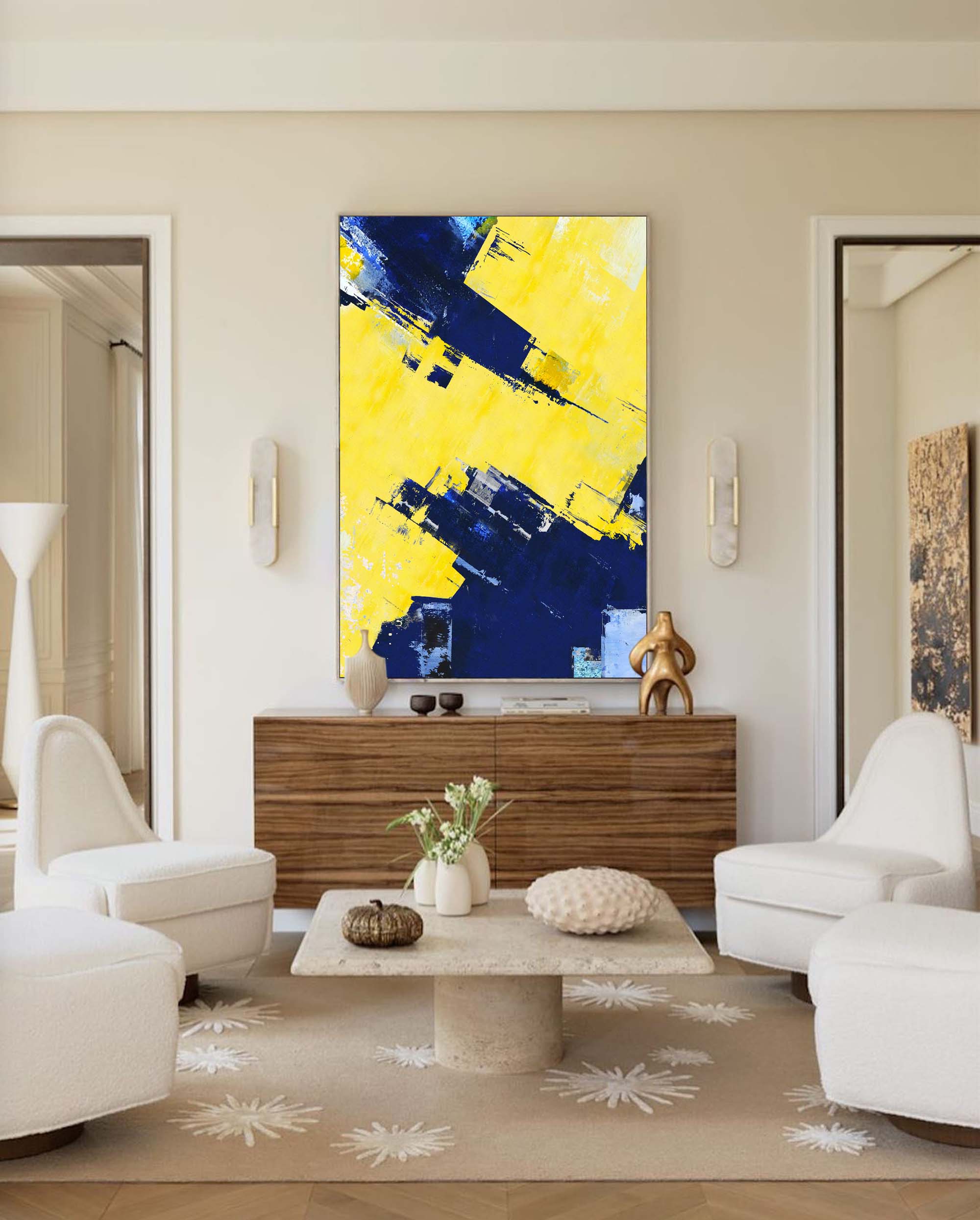 Wallart Vibrant Blue and Yellow Abstract