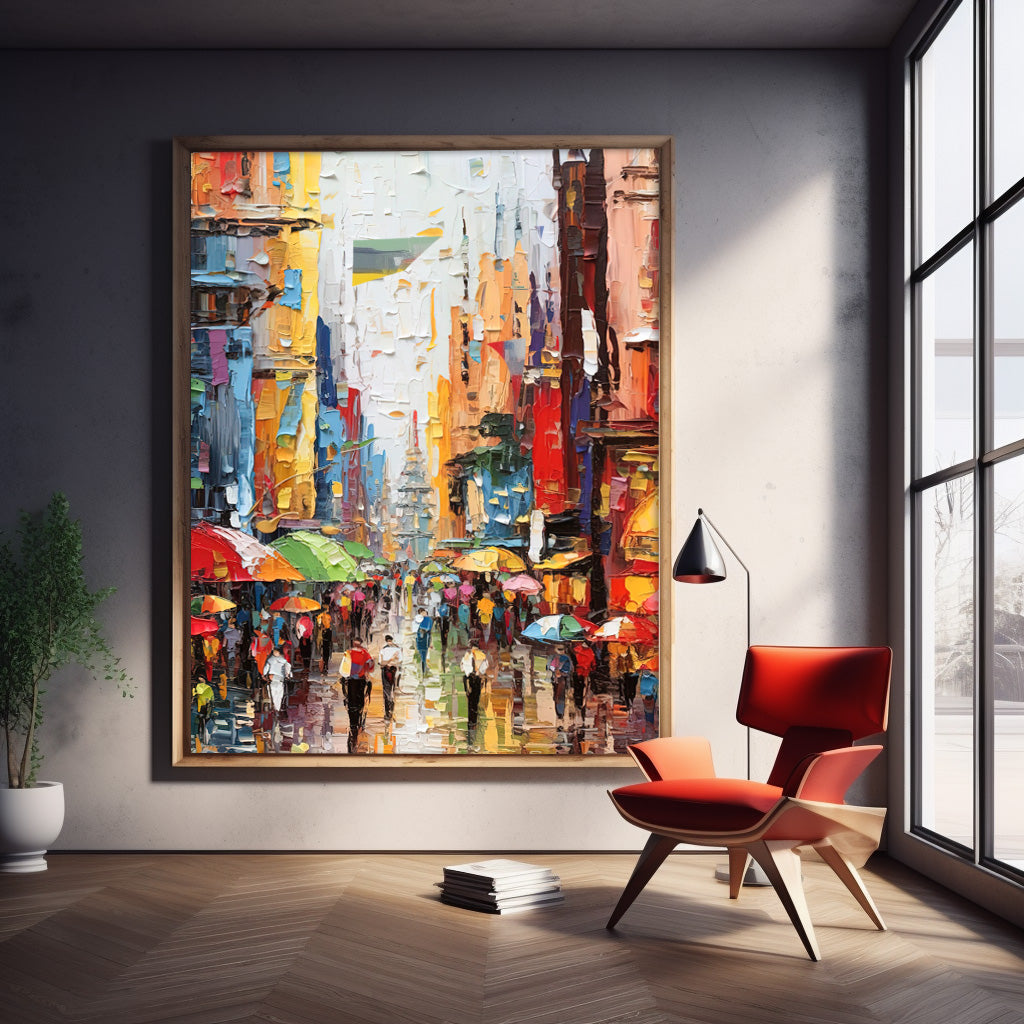 Colorful Street Scene Oil Painting