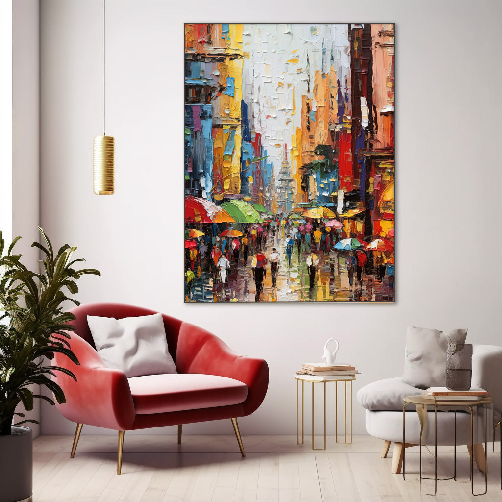 Wallart Colorful Street Scene Oil Painting