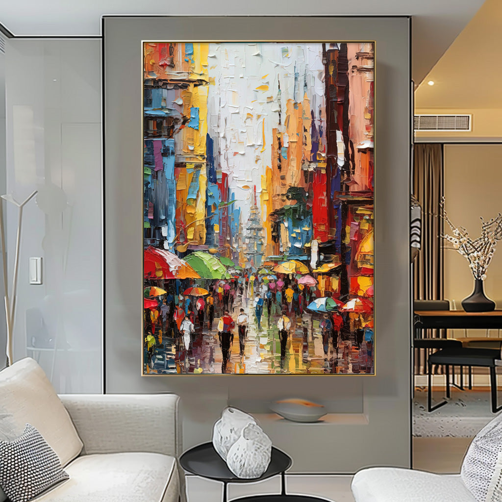 Wallart Colorful Street Scene Oil Painting