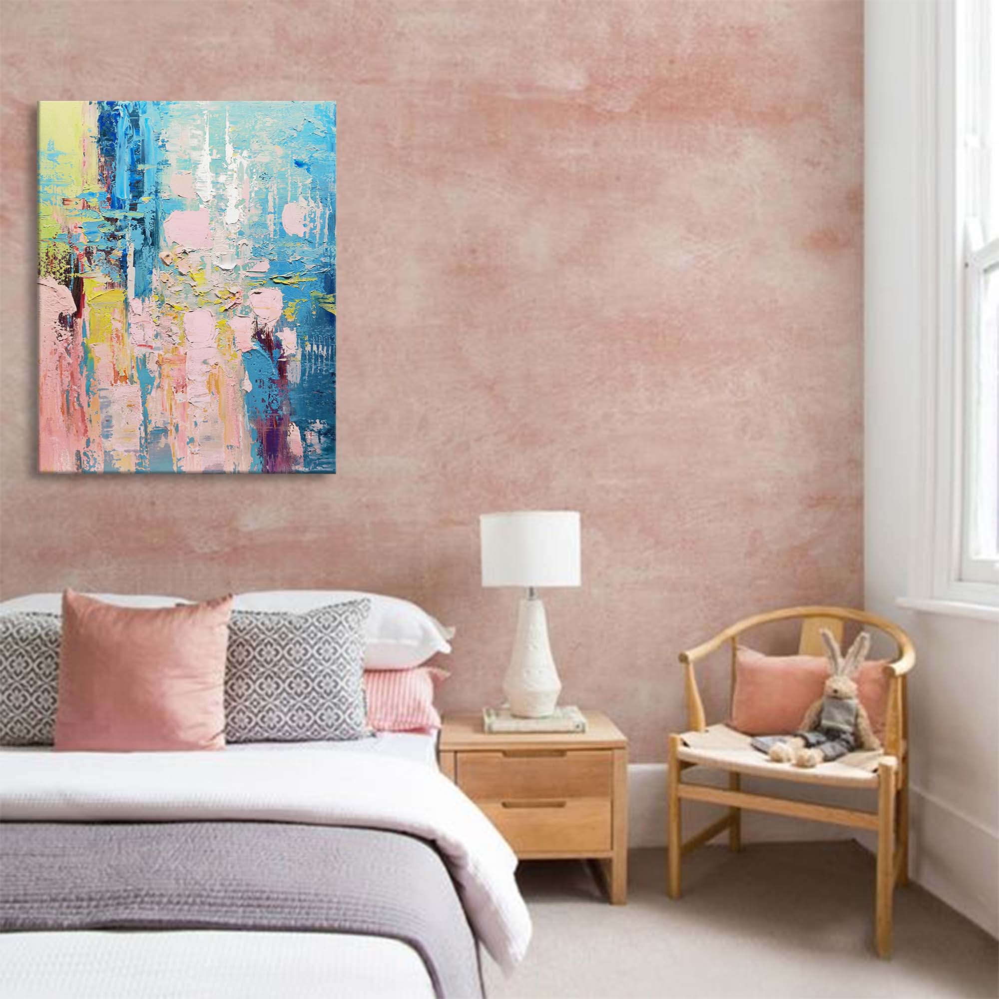 Wallart Serene Blue and Pink Abstract Textured Canvas Art