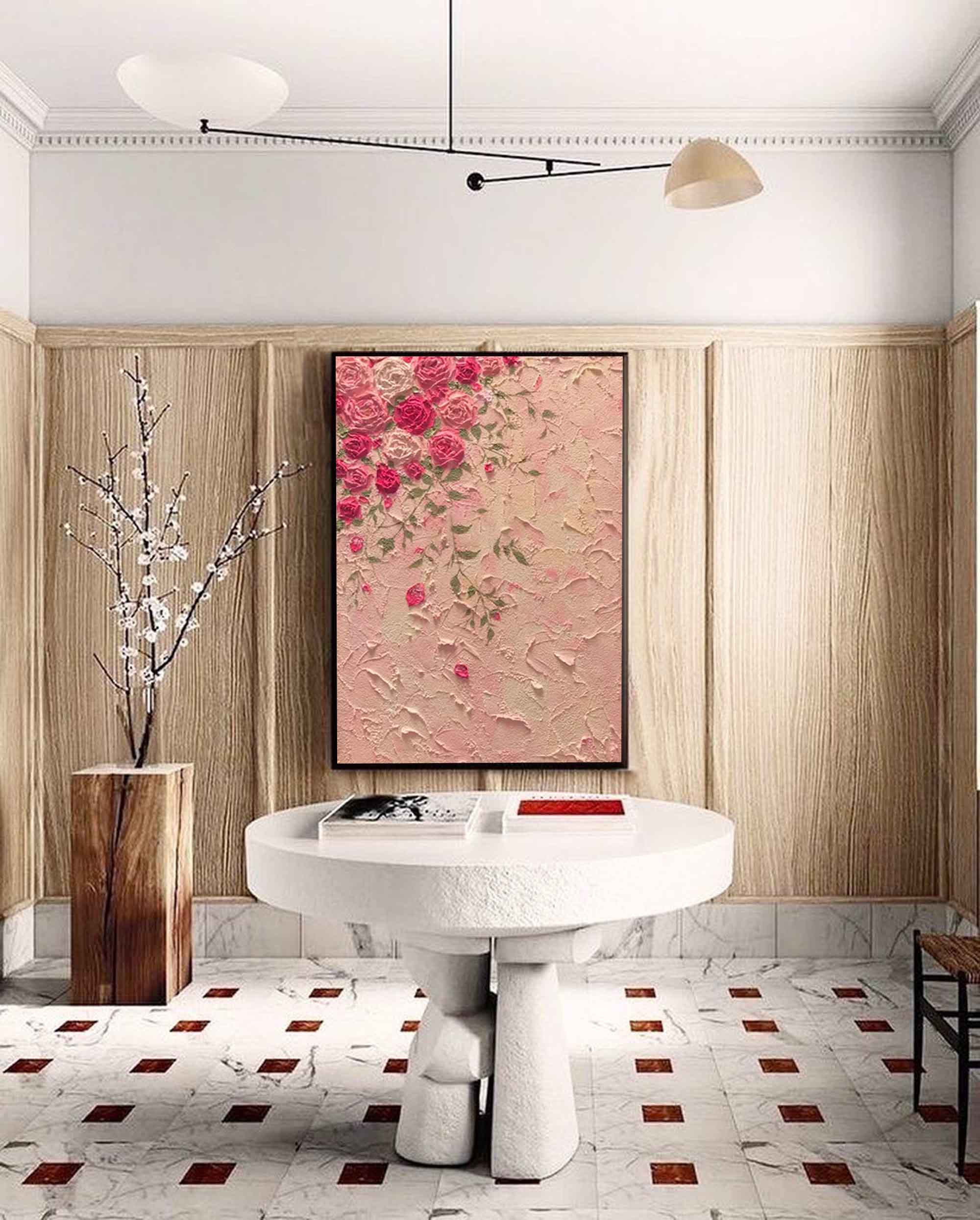 Wallart Textured Pink Blossom Floral Canvas