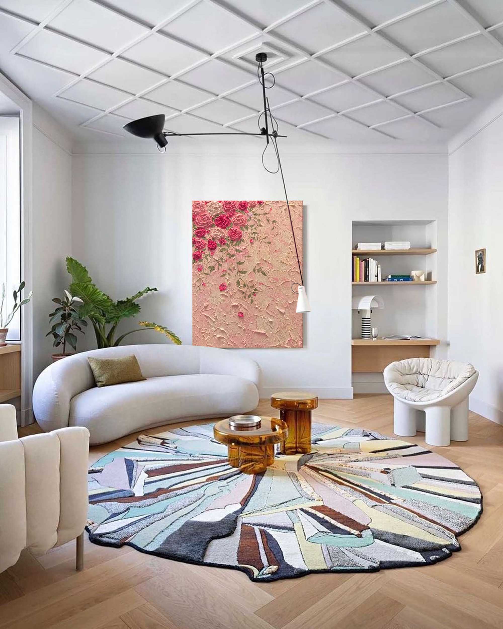 Wallart Textured Pink Blossom Floral Canvas