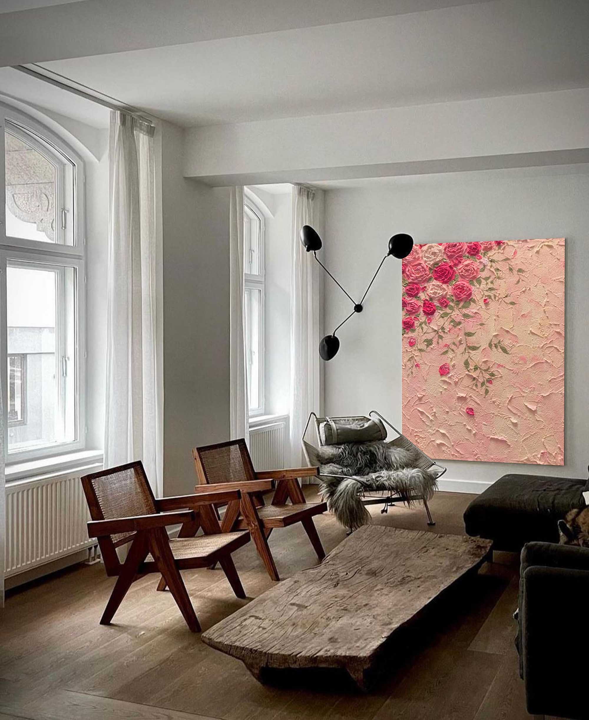 Wallart Textured Pink Blossom Floral Canvas
