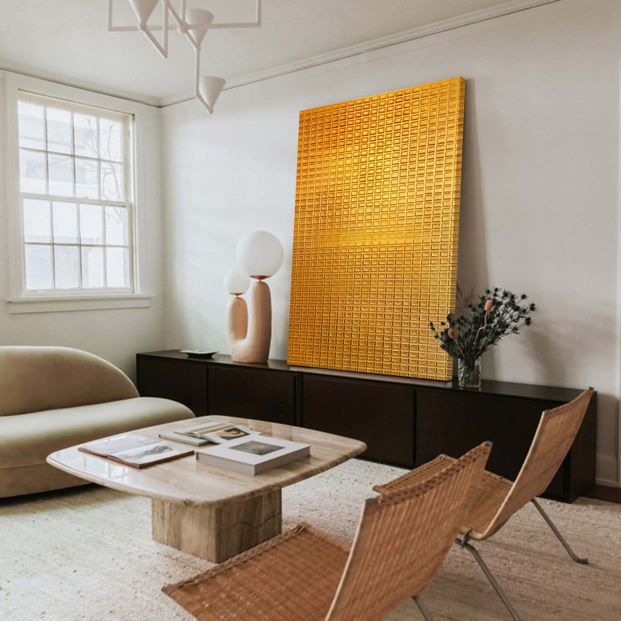 Wallart Golden Geometric Textured Artwork