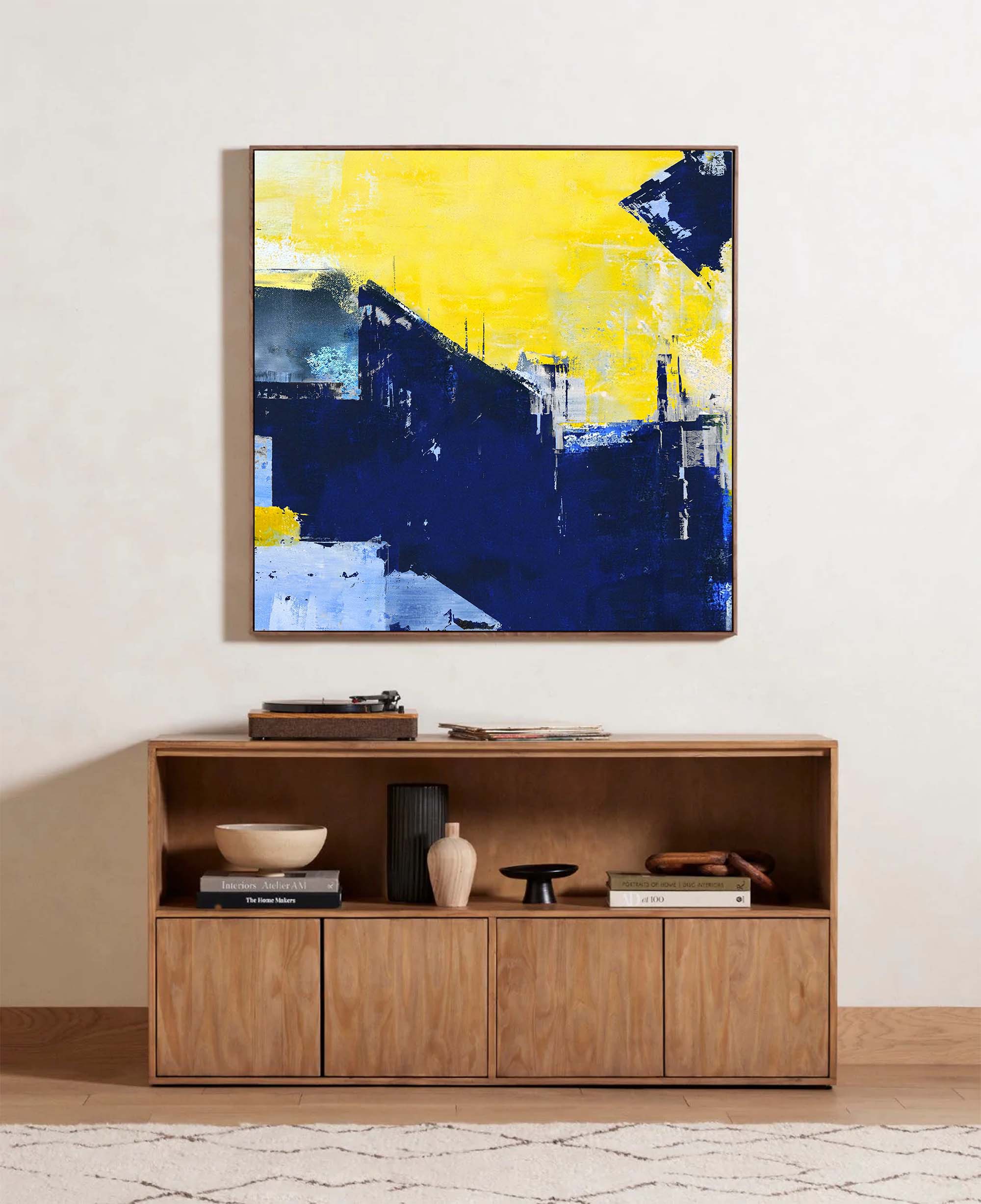 Wallart Bold Urban Skyline in Yellow Blue