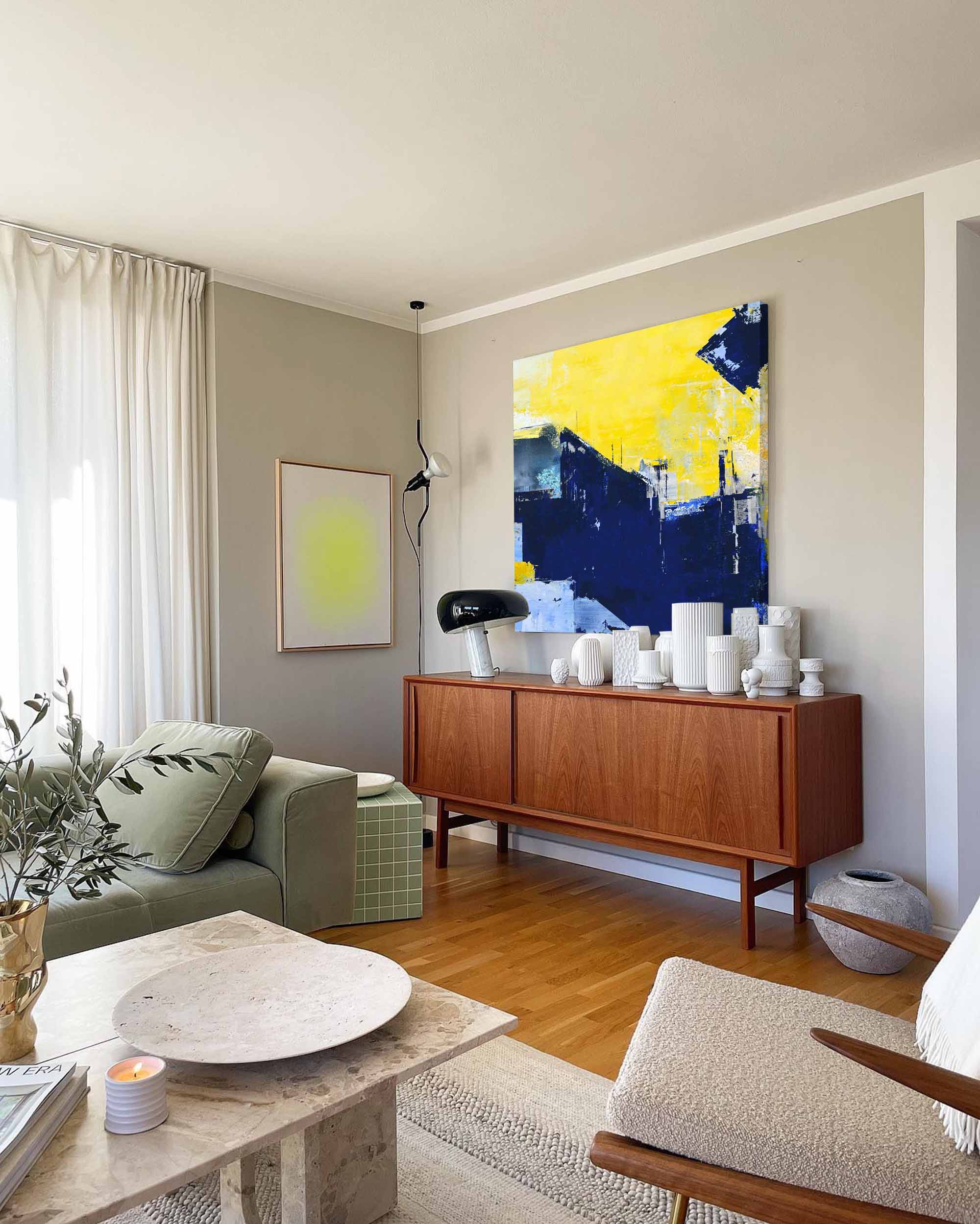 Wallart Bold Urban Skyline in Yellow Blue