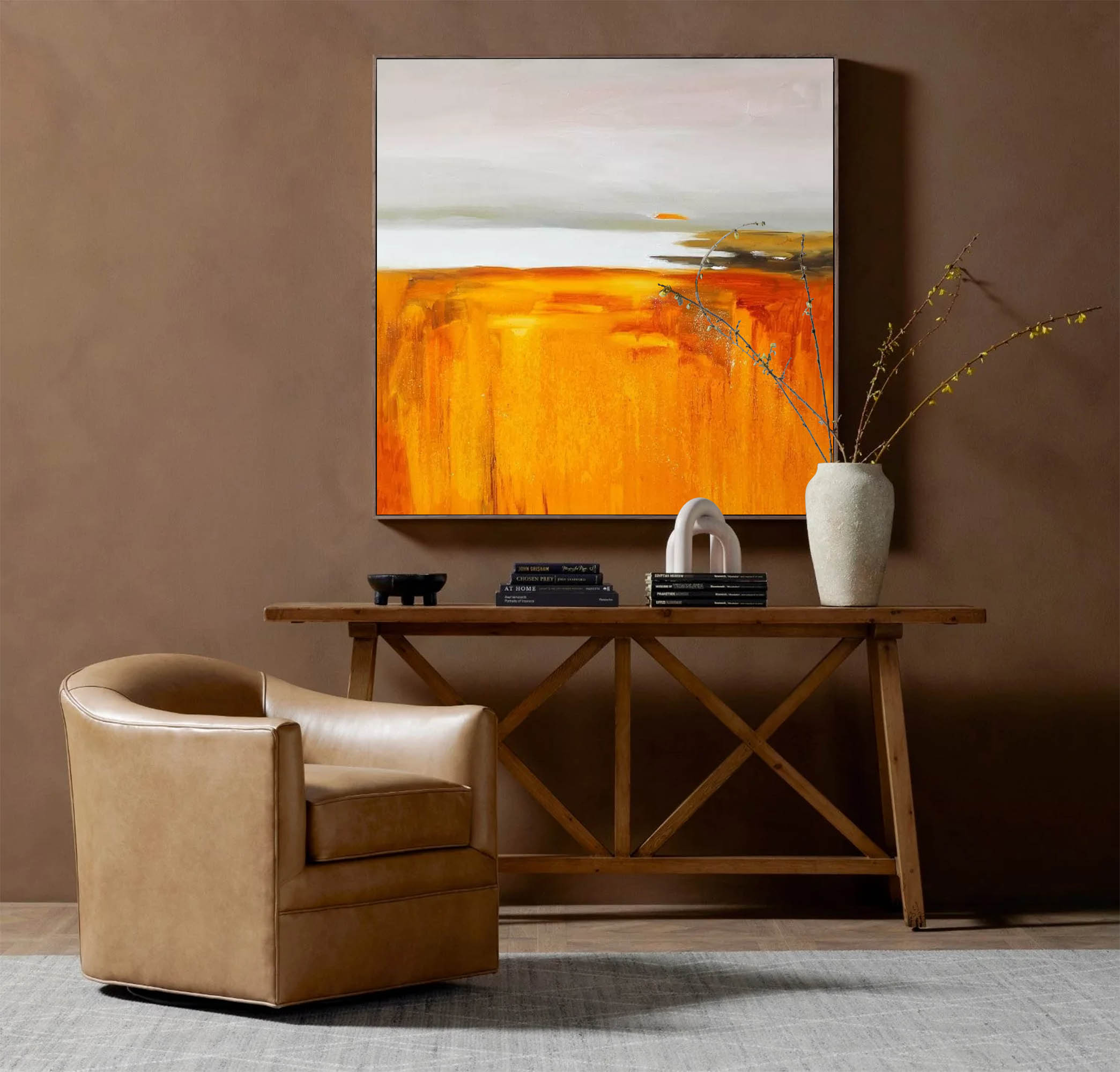 Wallart Golden Horizon Abstract Landscape