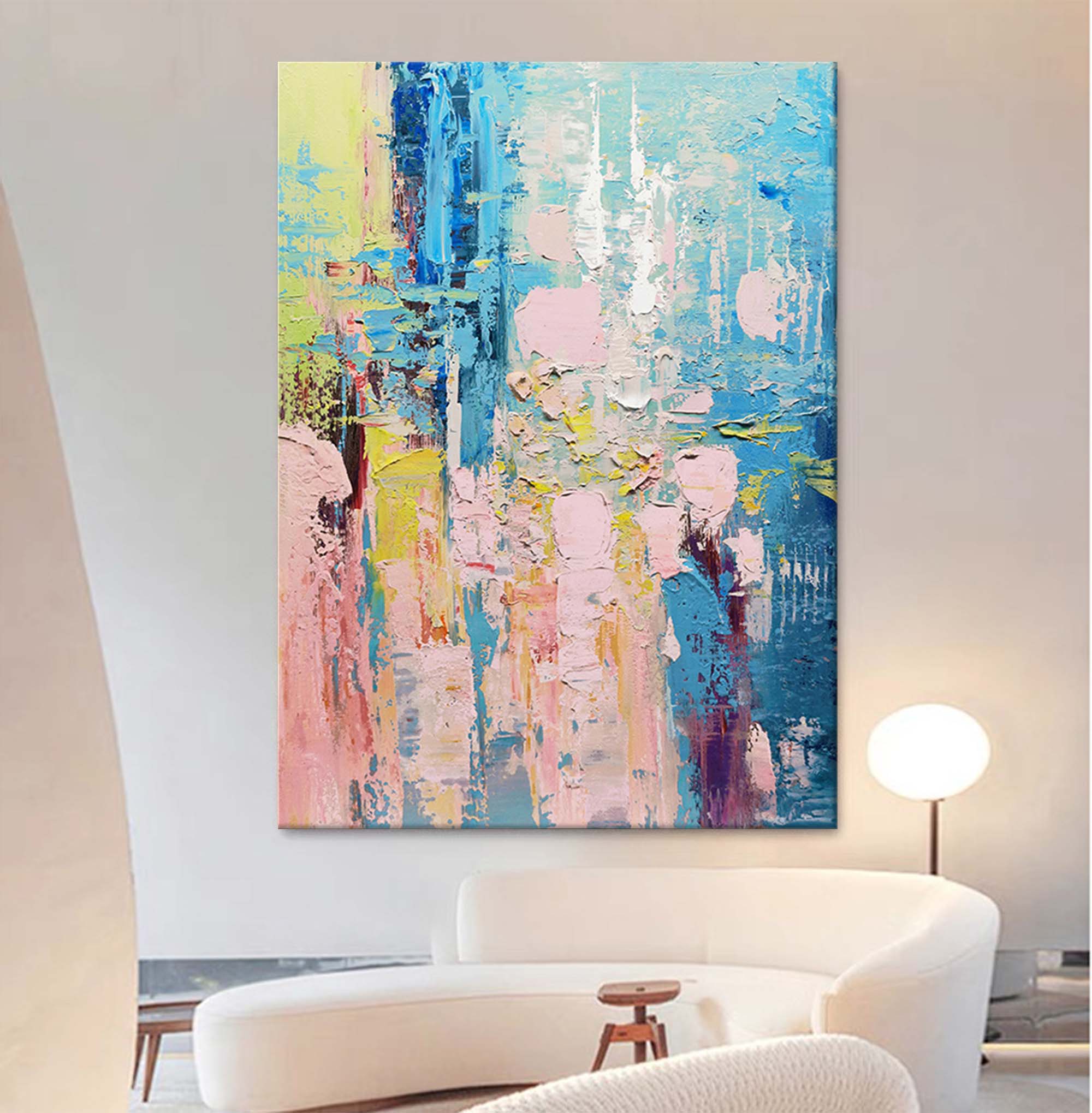 Wallart Serene Blue and Pink Abstract Textured Canvas Art
