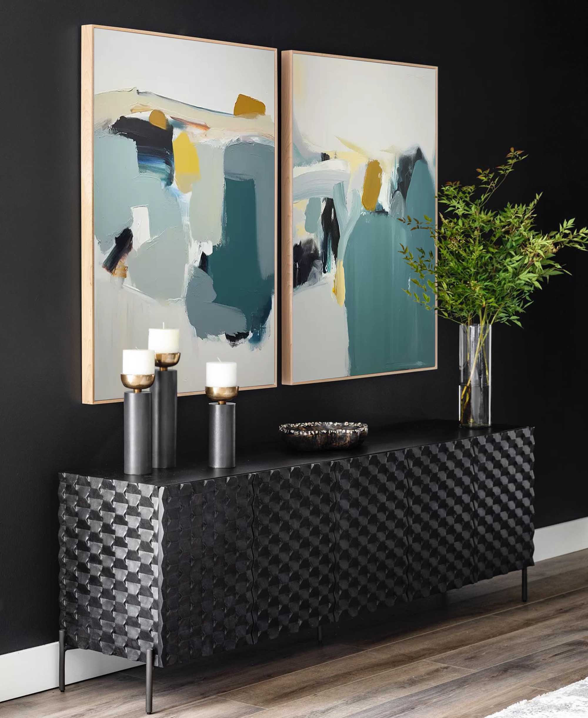 Wallart Abstract Diptych in Teal and Gold