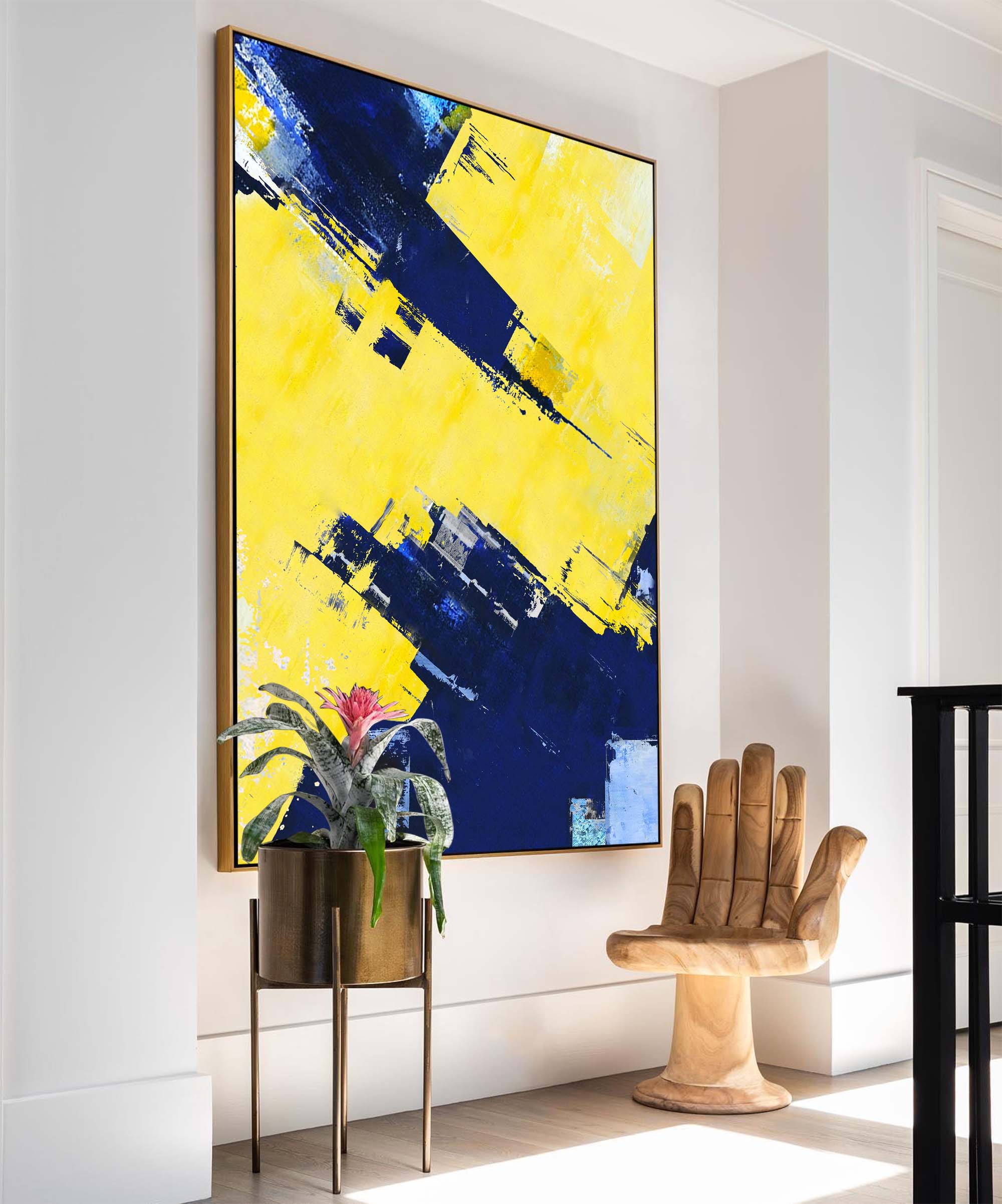 Wallart Vibrant Blue and Yellow Abstract