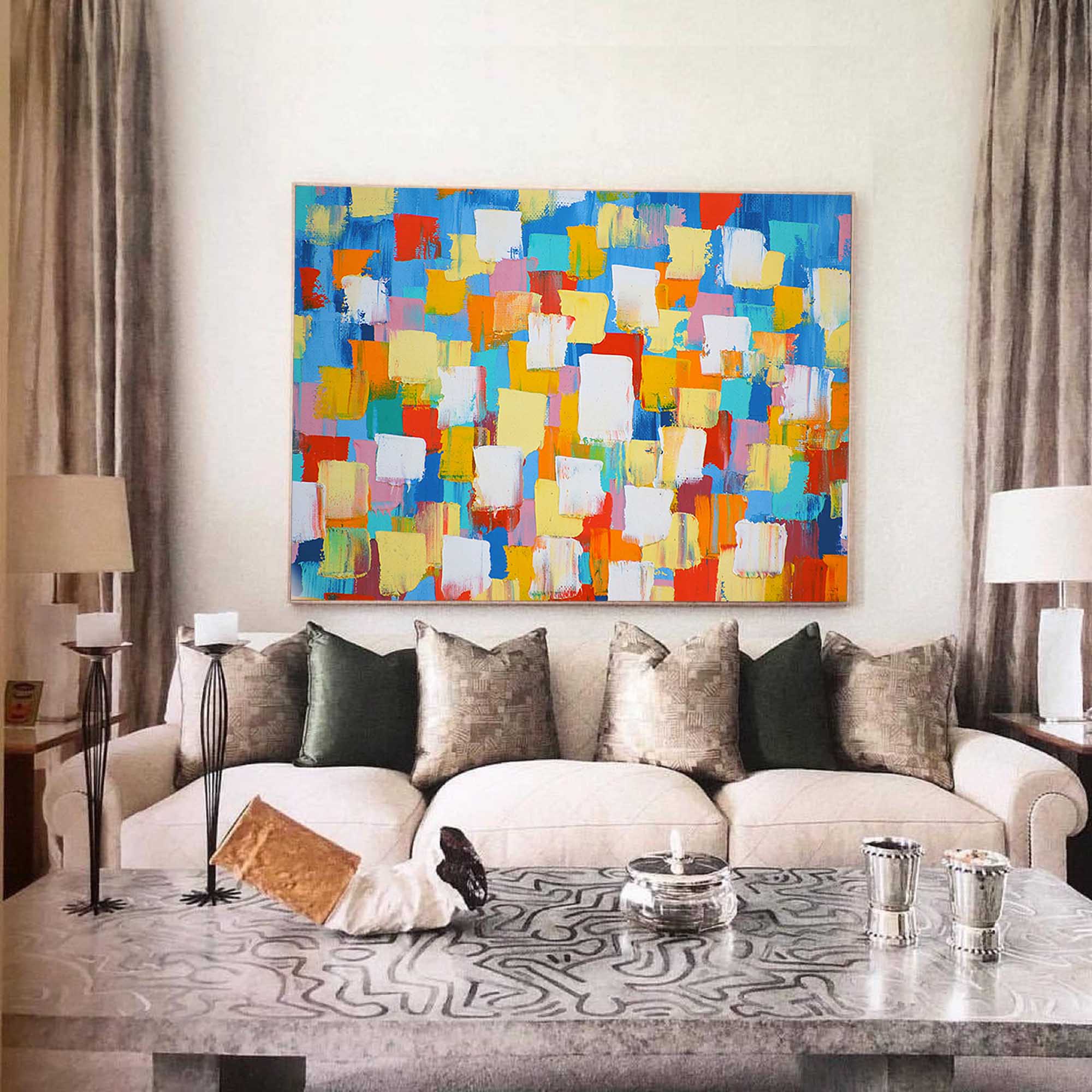 Wallart Bold Color Blocks Textured Abstract Art