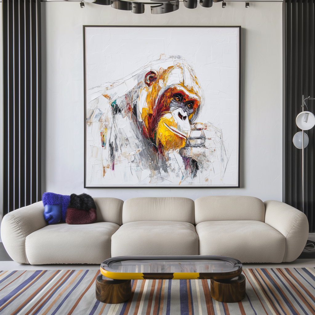 Contemplation – Abstract Gorilla Portrait | Textured Knife-Painted Wildlife Wall Art