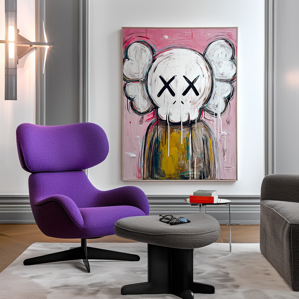 KAWS-Inspired Pop Graffiti Art | XX-Eyes & Cloud-Ears Abstract Painting | Handmade Decor for Living Room/Bedroom