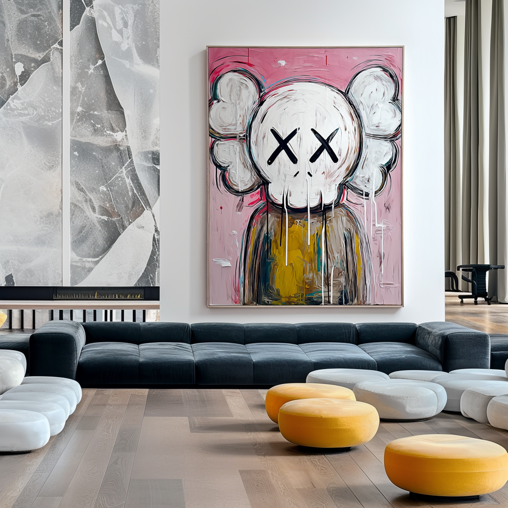 KAWS-Inspired Pop Graffiti Art | XX-Eyes & Cloud-Ears Abstract Painting | Handmade Decor for Living Room/Bedroom