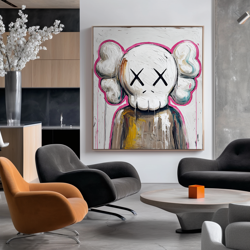 KAWS-Inspired Original Hand-Painted Oil Painting | Urban Street Pop Art Wall Decor