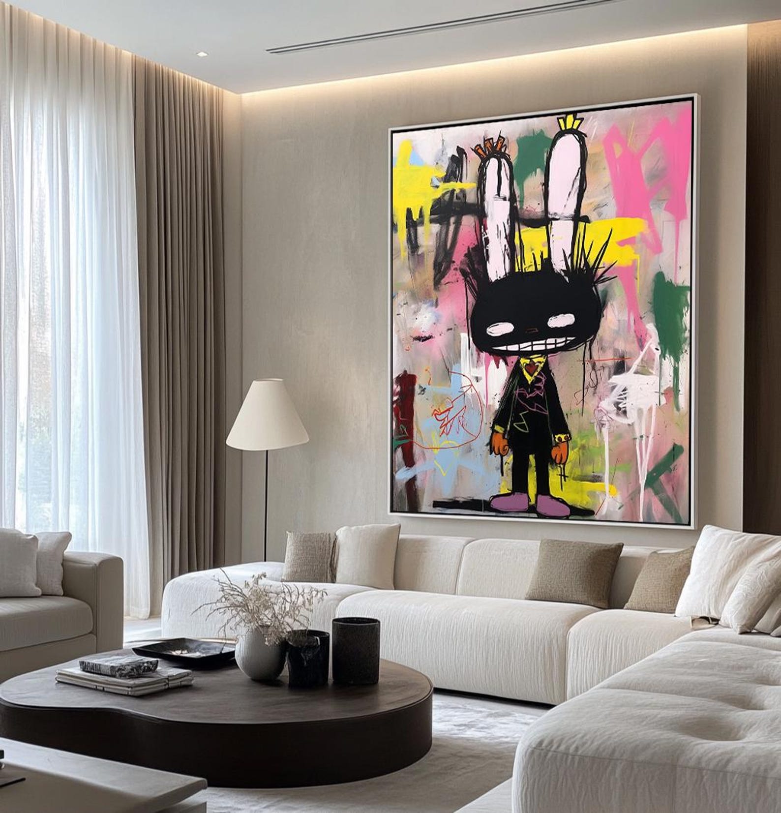 Rebel Bunny – Vibrant Graffiti Art Cartoon Rabbit Wall Decor