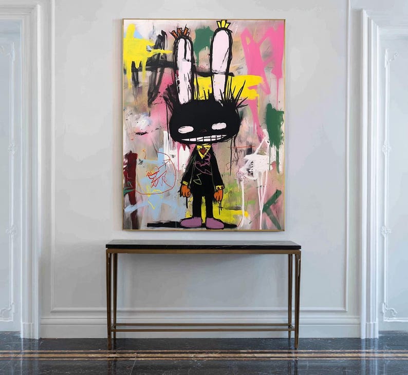 Rebel Bunny – Vibrant Graffiti Art Cartoon Rabbit Wall Decor