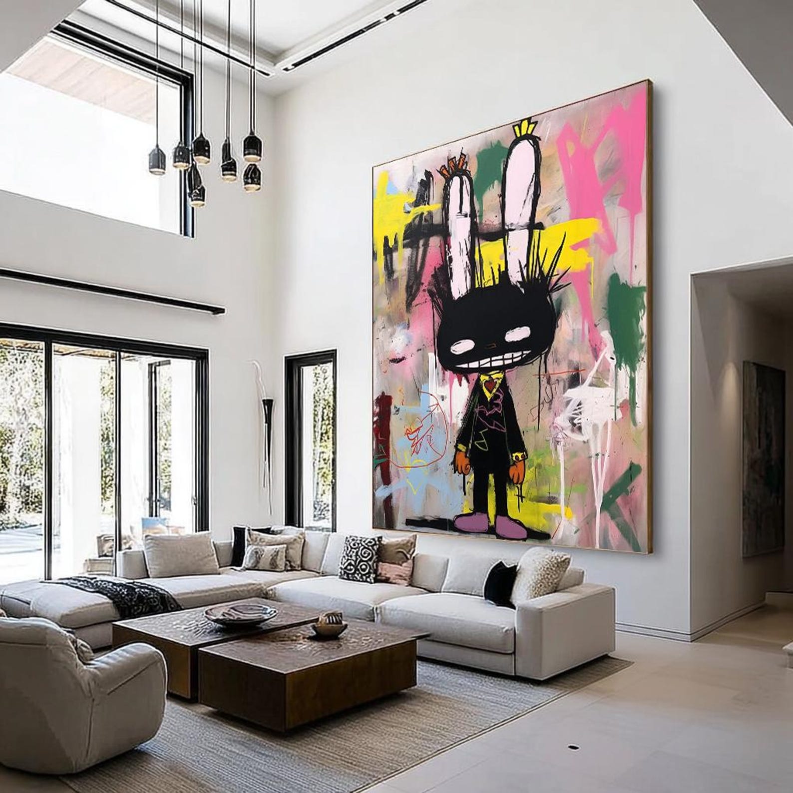 Rebel Bunny – Vibrant Graffiti Art Cartoon Rabbit Wall Decor