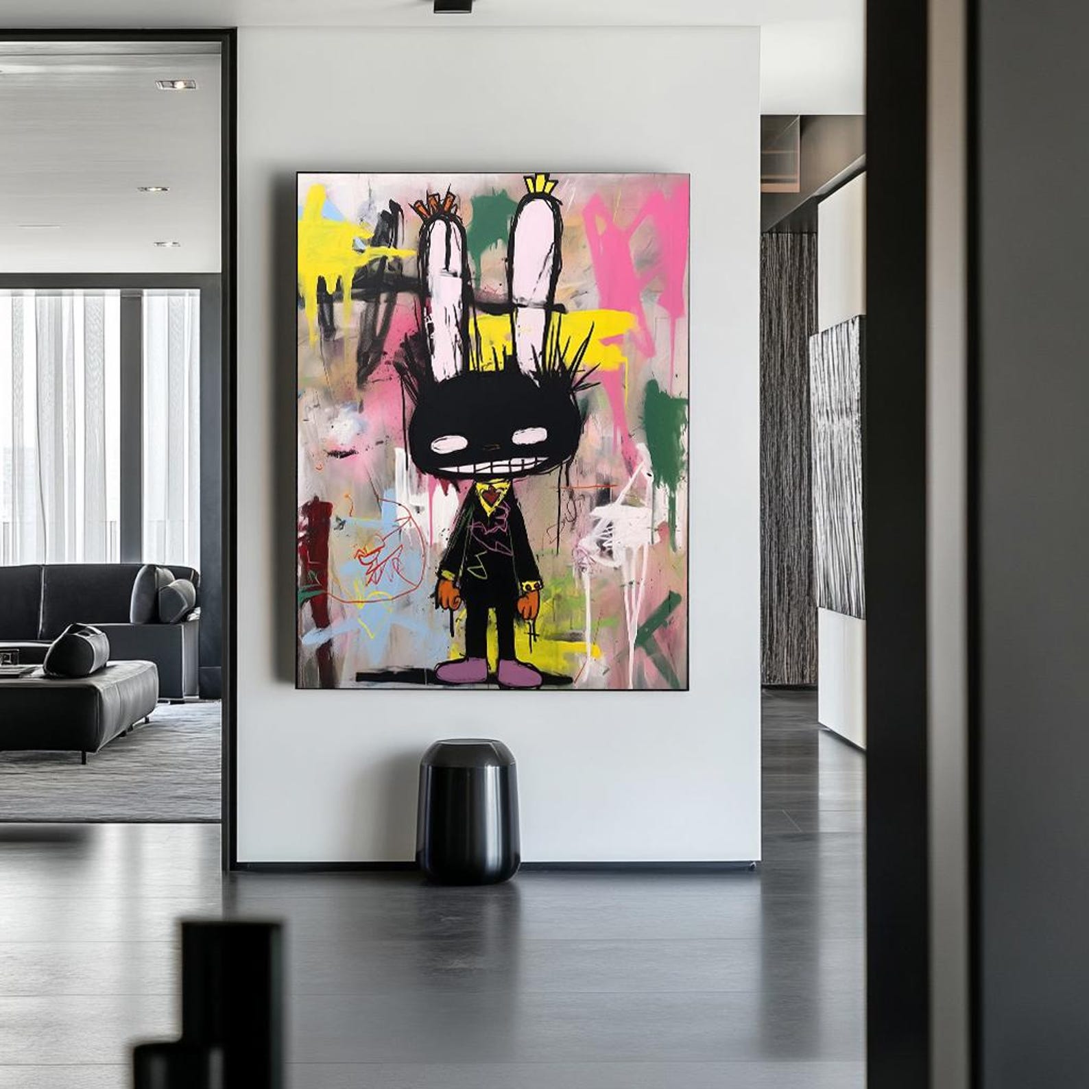 Rebel Bunny – Vibrant Graffiti Art Cartoon Rabbit Wall Decor