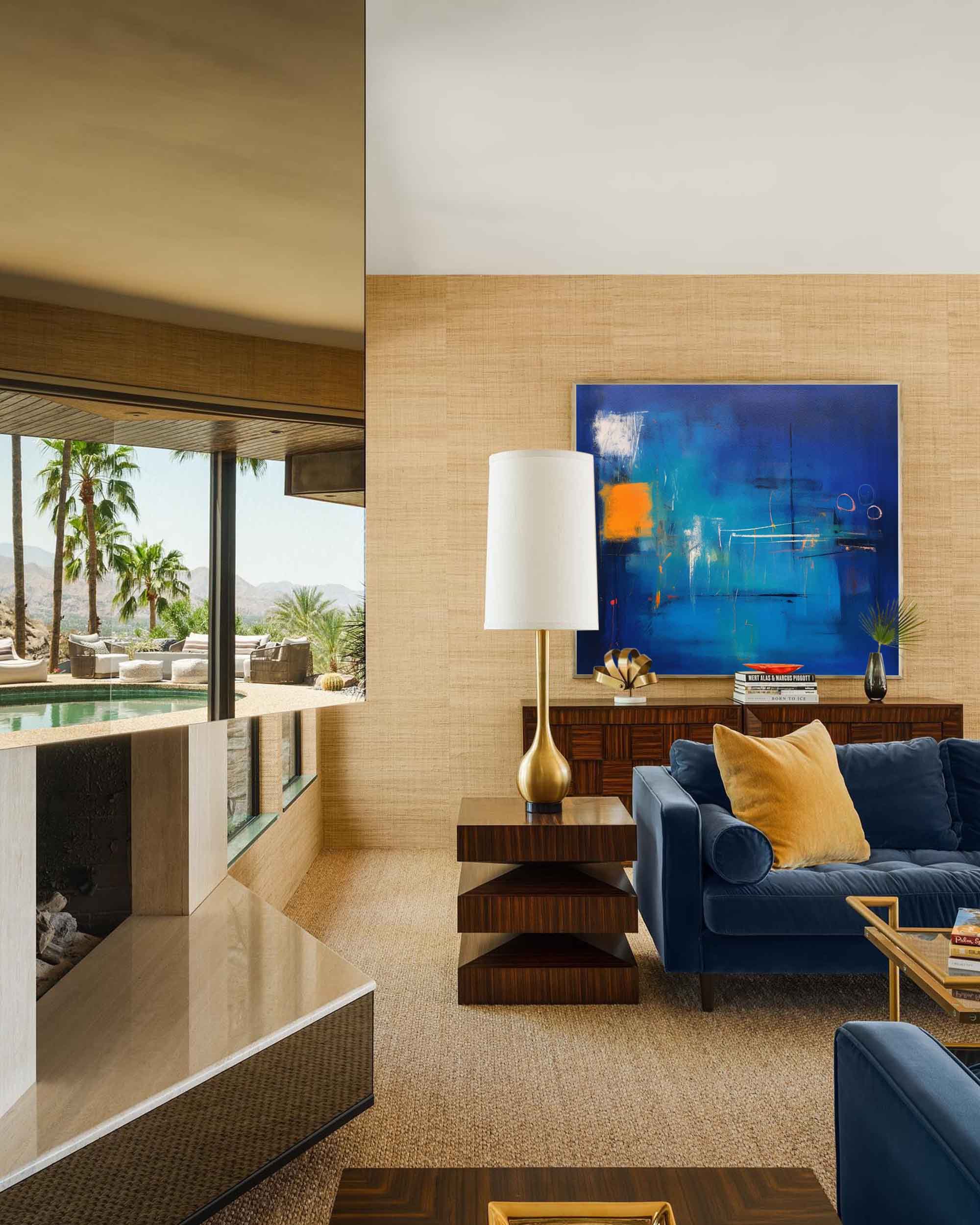 Wallart Electric Blue Abstract Horizon Art