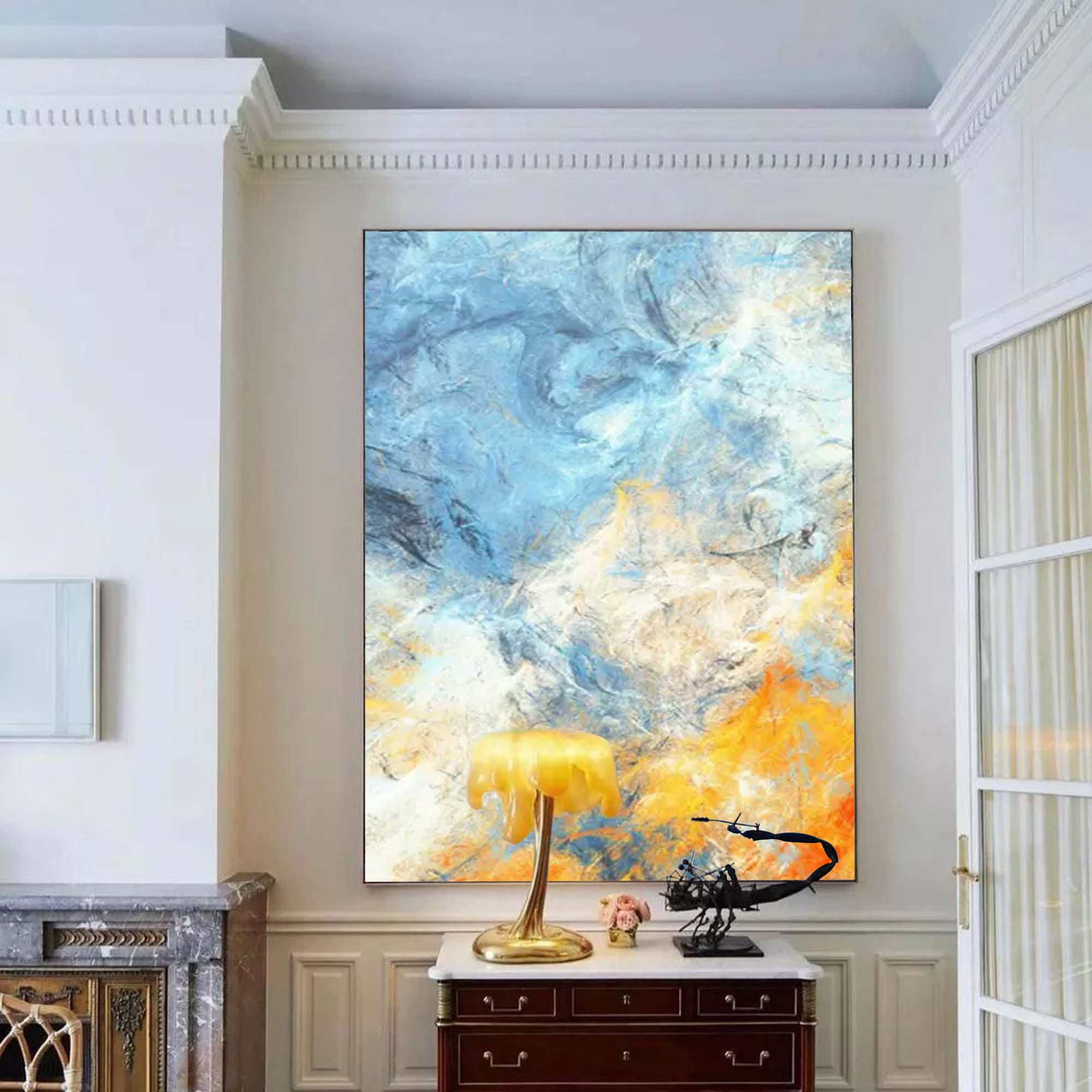 Wallart Blue and Orange Abstract Canvas Art